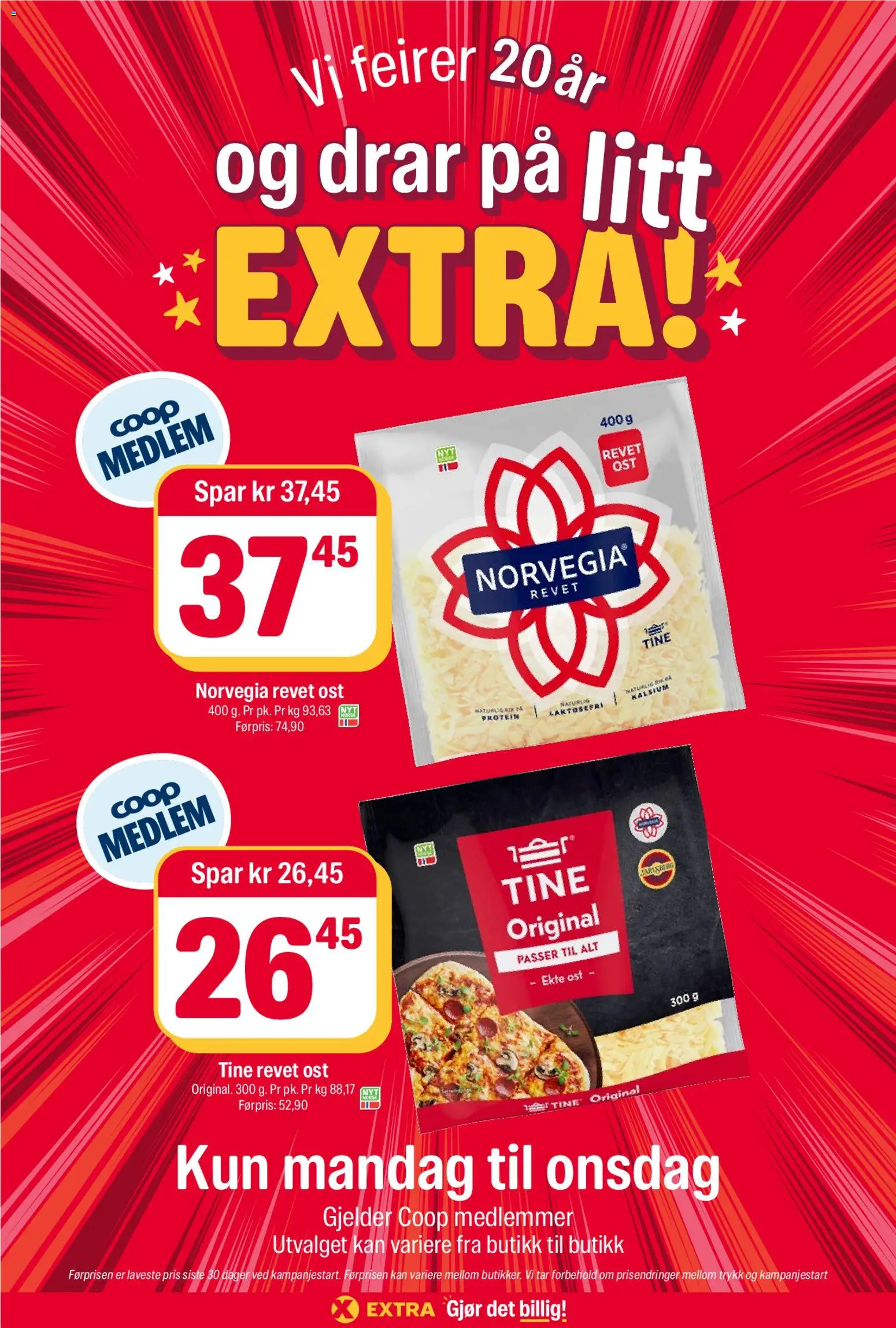 Forhåndsvis Coop Obs kundeavis extra fra butikk Coop Obs gyldig fra 21/09/2026 - Ost, Ved, Revet ost, Protein