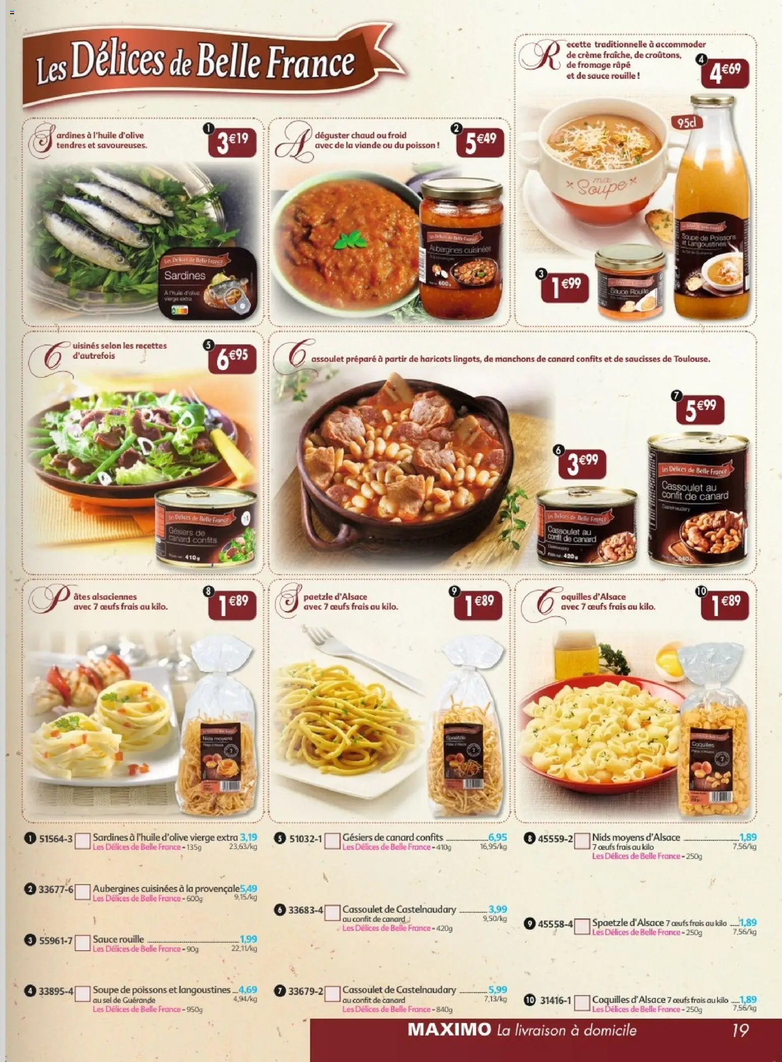 Prévisualisation de Maximo catalogue epicerie du magasin Maximo formulaire valide 26/10/2026 - Fromage, Poisson, Canard, Cassoulet, Aubergines, Soupe, Confit de canard, Haricots