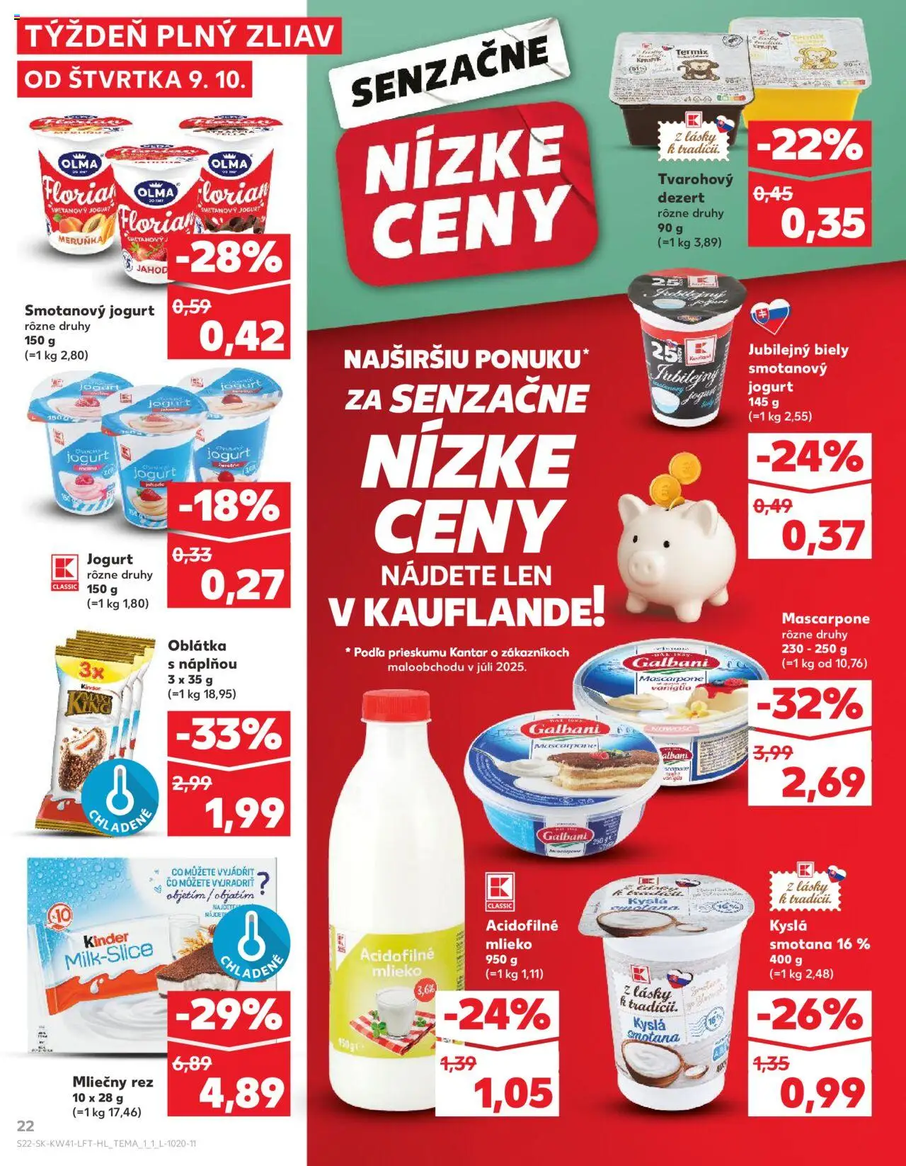 Náhľad Kaufland letáku platného od 09.10.2025 - Mascarpone, Mlieko, Kinder, Kyslá smotana, Jogurt, Smotana, Acidofilné mlieko