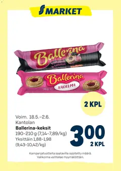Kaupan S-market S-market tarjoukset Ballerina-keksit esikatselu, voimassa 18/05/2026