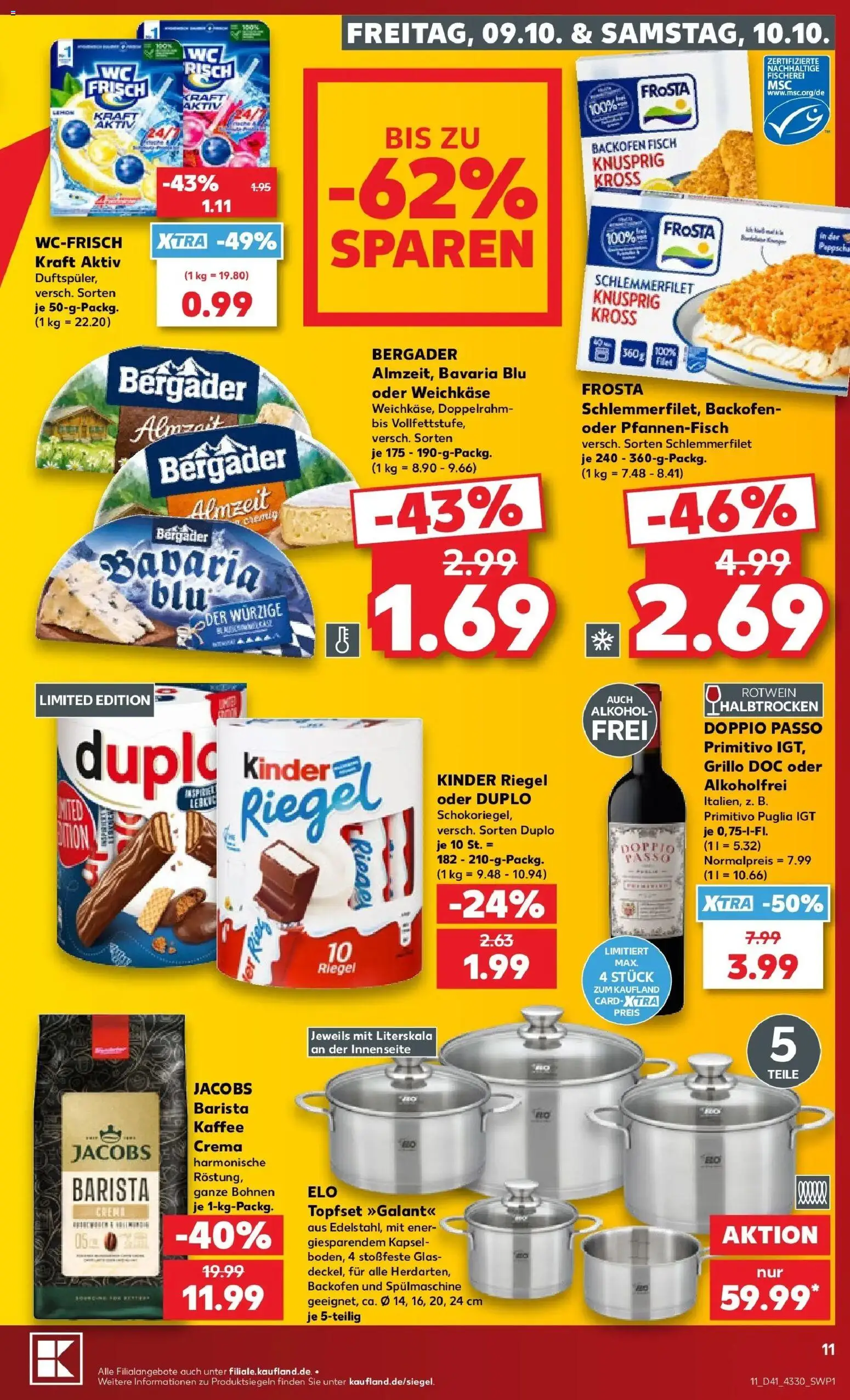 Vorschau von dem Prospekt des Geschäftes Kaufland, gültig ab dem 08.10.2026 - Kaffee, Fisch, Alkohol, Backofen, Frosta, Rotwein, Doppio Passo, Kinder riegel