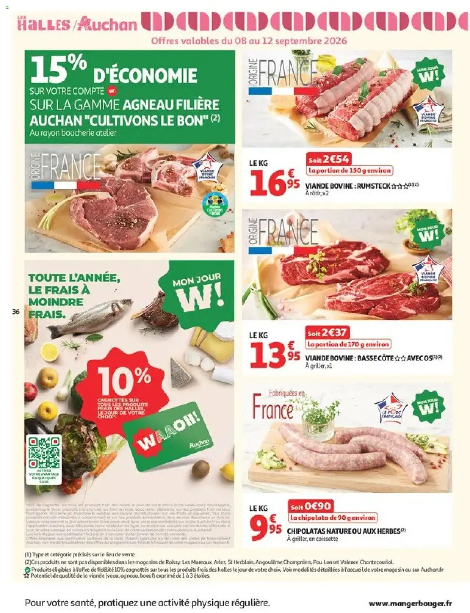 Prévisualisation de Auchan Ménage rentrée hypers du magasin Auchan formulaire valide 08/09/2026 - Agneau, Viande, Chipolatas, Basse côte, Viande bovine, Rumsteck