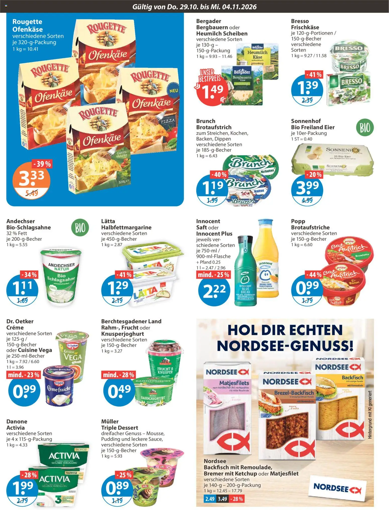 Vorschau von dem Prospekt des Geschäftes V-Markt, gültig ab dem 29.10.2026 - Käse, Joghurt, Brot, Saft, Activia, Bresso, Lätta, Rougette ofenkase