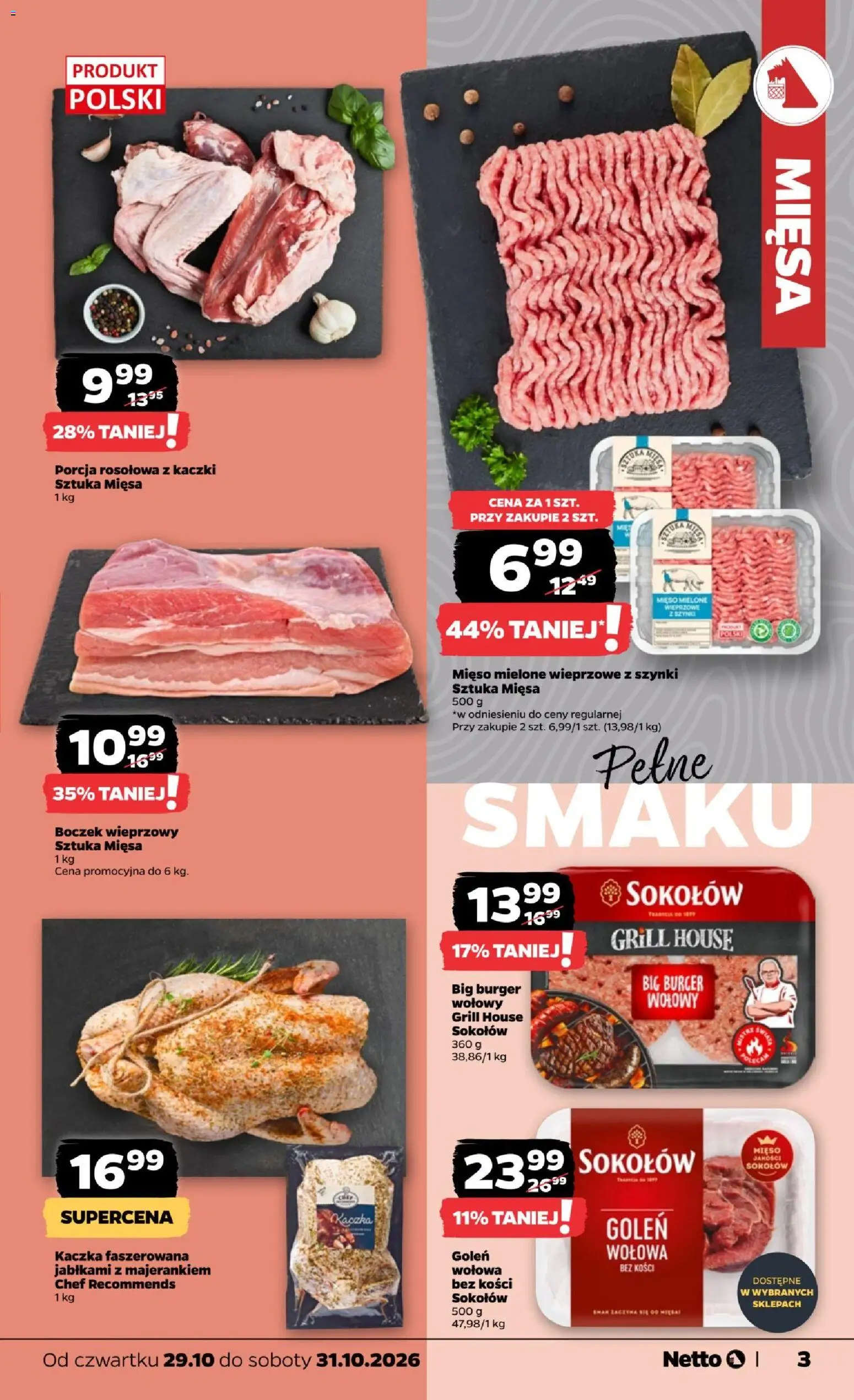 Pogląd gazetki "Netto gazetka od czwartku" ze sklepu Netto ważnej od 29.10.2026 - Grill, Mięso, Kaczka, Mięso mielone, Boczek, Burger wołowy, Kaczka faszerowana, Boczek wieprzowy
