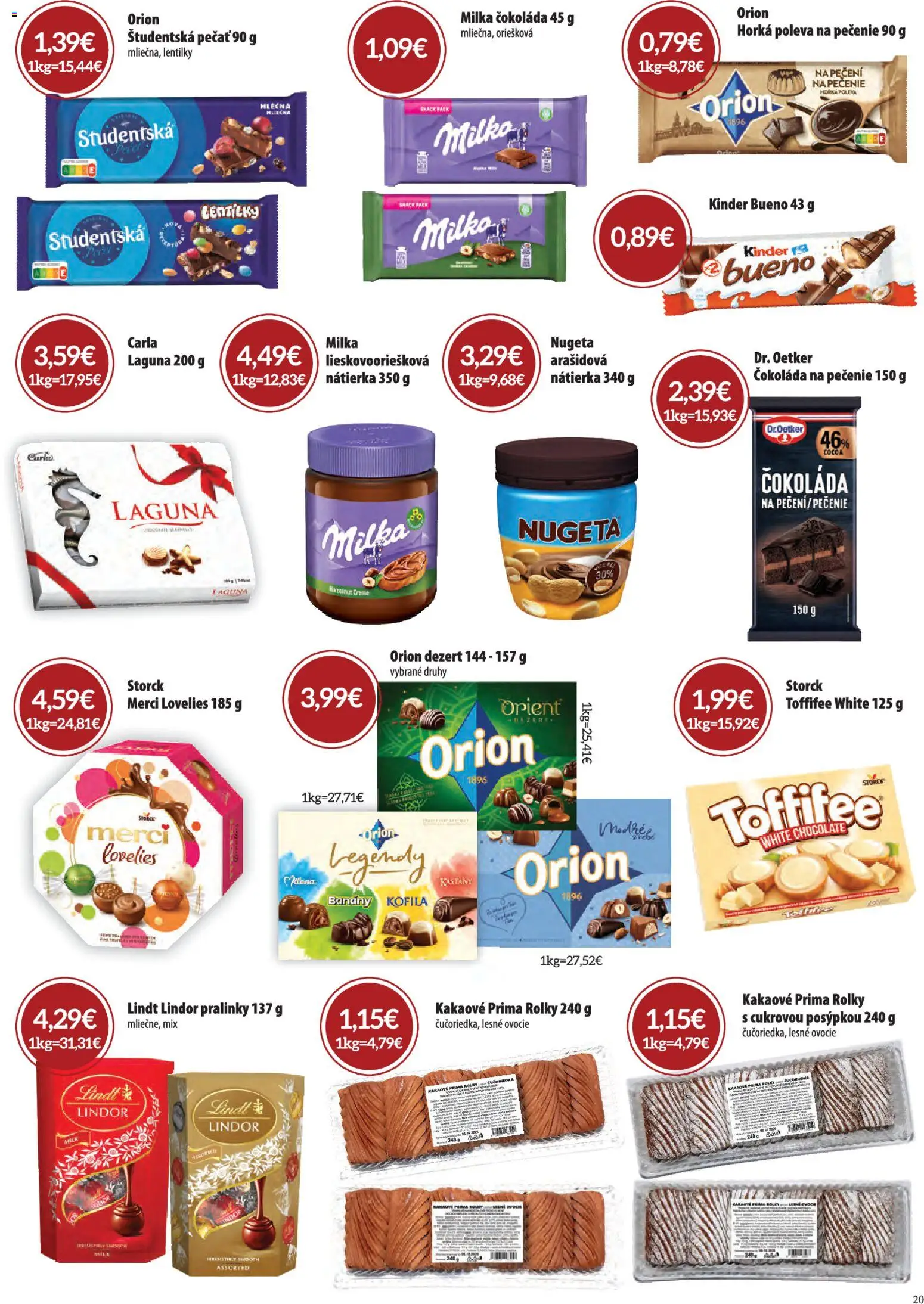 Náhľad CBA Komfos letáku platného od 01.10.2026 - Ovocie, Lindt, Milka, Dezert, Toffifee, Lindor, Nátierka, Banány