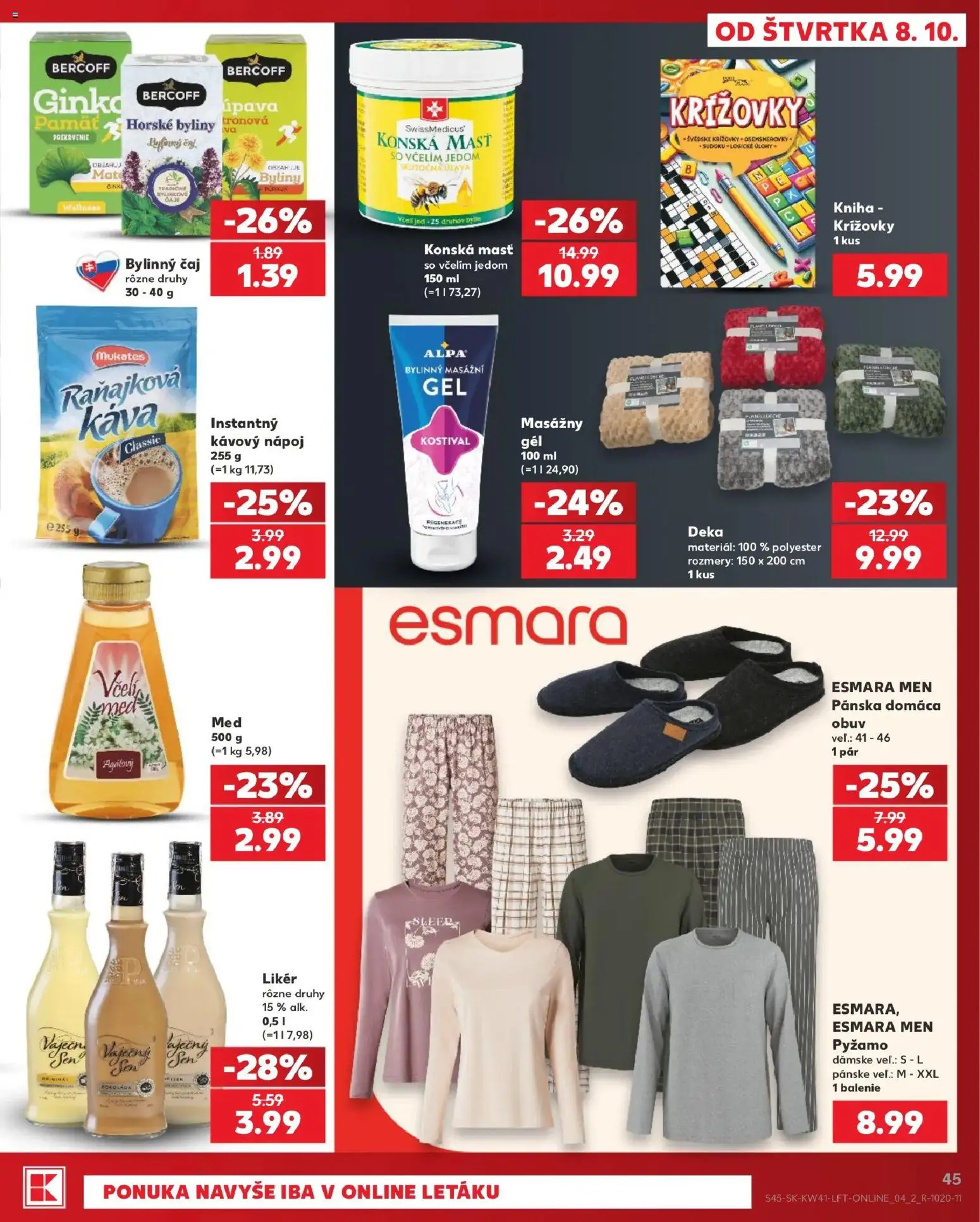 Náhľad Kaufland letáku platného od 08.10.2026 - Káva, Kniha, Čaj, Pyžamo, Alpa, Bylinný čaj
