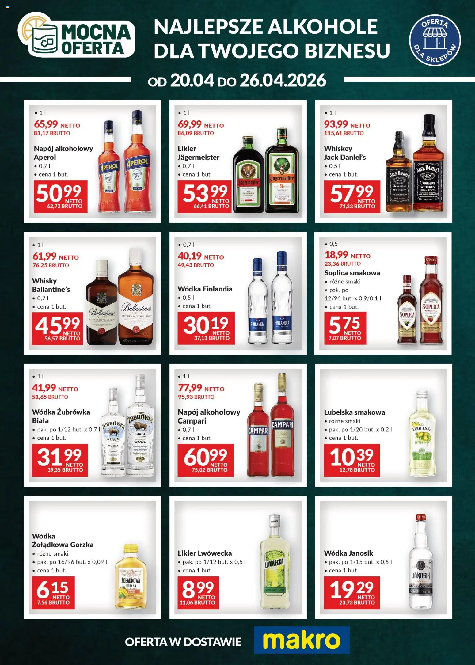 Pogląd gazetki "Makro gazetka - Mocna oferta" ze sklepu Makro ważnej od 20.04.2026 - Jagermeister, Alkohole, Aperol, Ballantines, Wódka, Campari, Soplica, Jack Daniel's