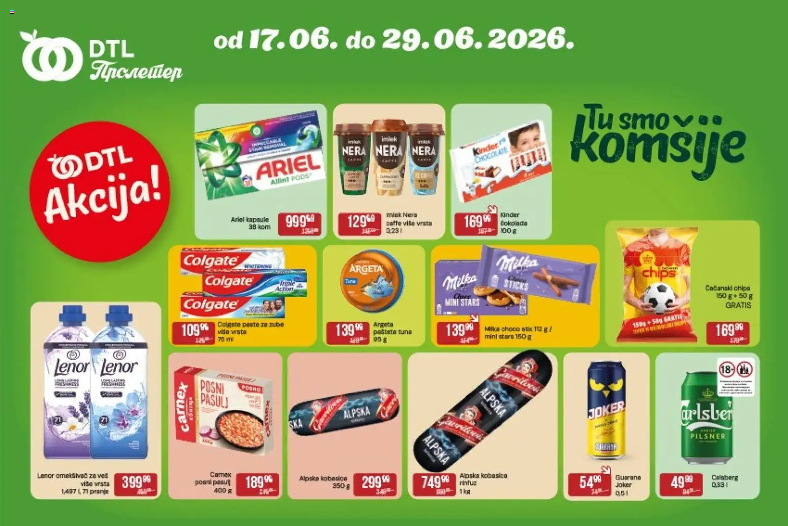 Pregled Metalac Proleter kataloga - važi od 17.06.2026 - Pasta, Guarana, Milka, Ariel, Lenor, Pasta za zube, Kobasica, Colgate