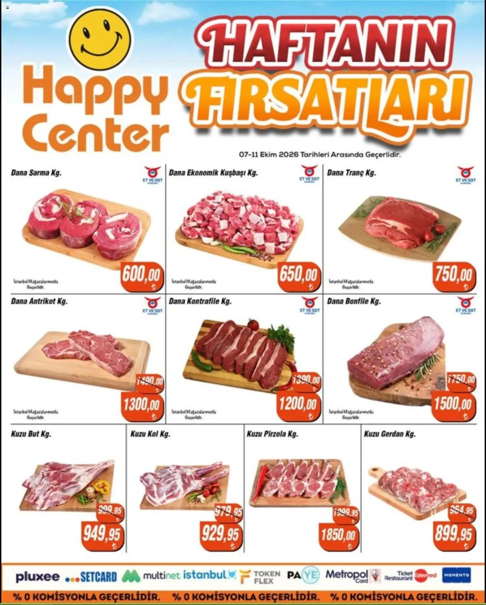 Happy Center Happy Center - Kasap 07.10.2026 - Broşürünün önizlemesi - Et, Süt, Pirzola, Bonfile
