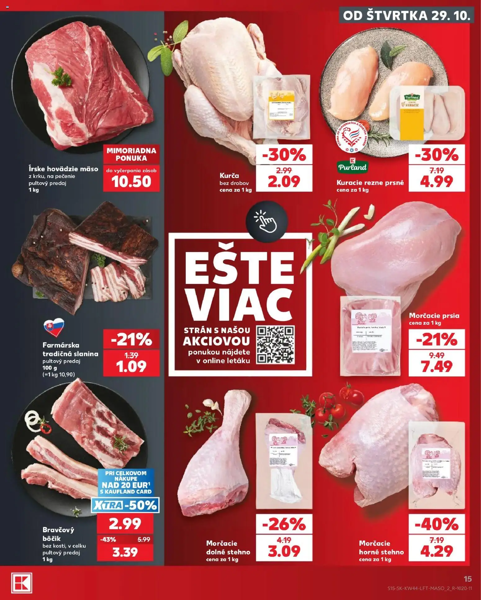 Náhľad Kaufland letáku platného od 29.10.2026 - Mäso, Hovädzie mäso, Kuracie rezne, Morčacie prsia, Slanina, Bôčik, Bravčový bôčik, Kurča