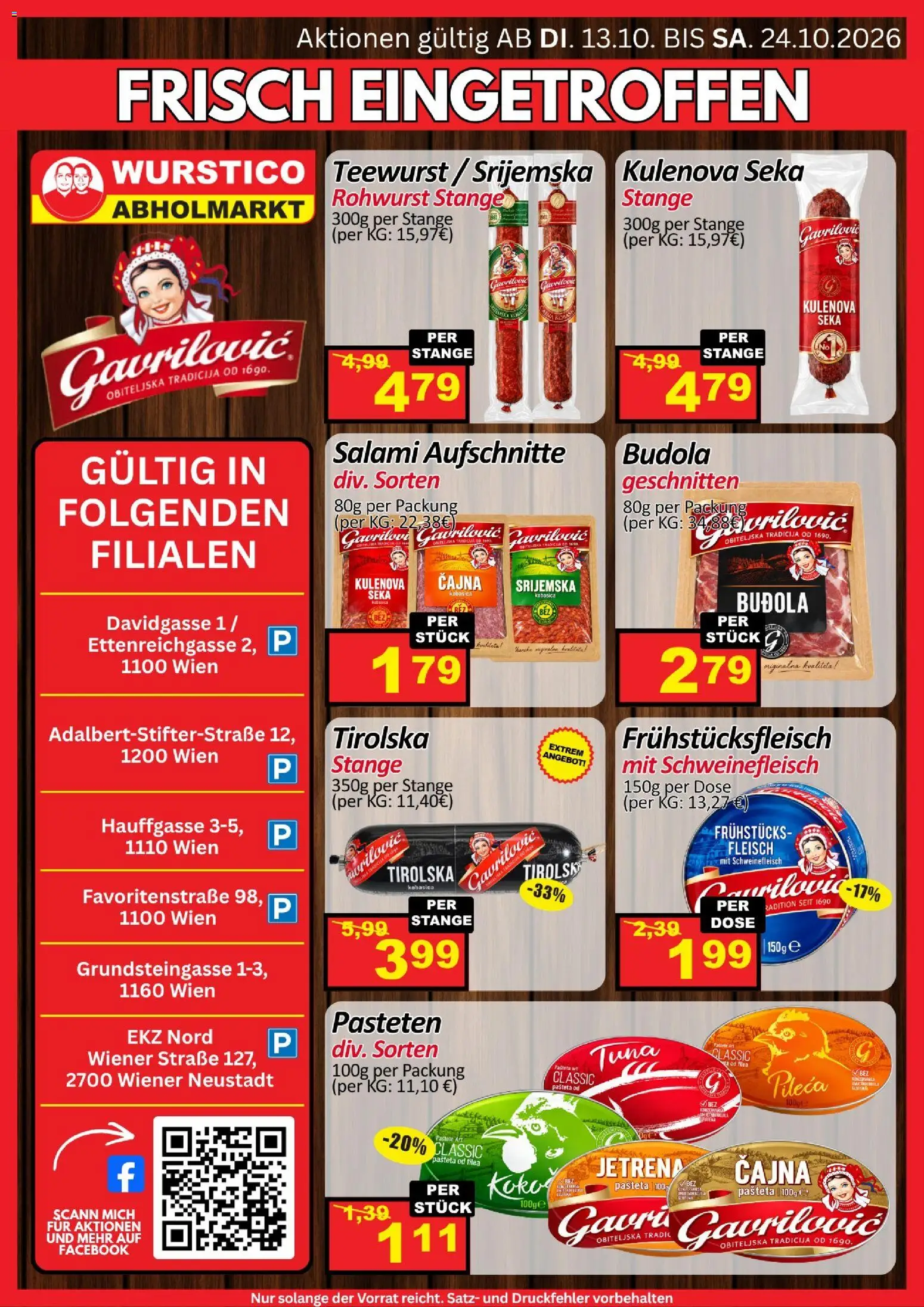 Vorschau der Angebote: Wurstico Abholmarkt Wurstico Abholmarkt FRISCH EINGETROFFEN gültig ab 13.10.2026 - Salami, Schweinefleisch, Pastete