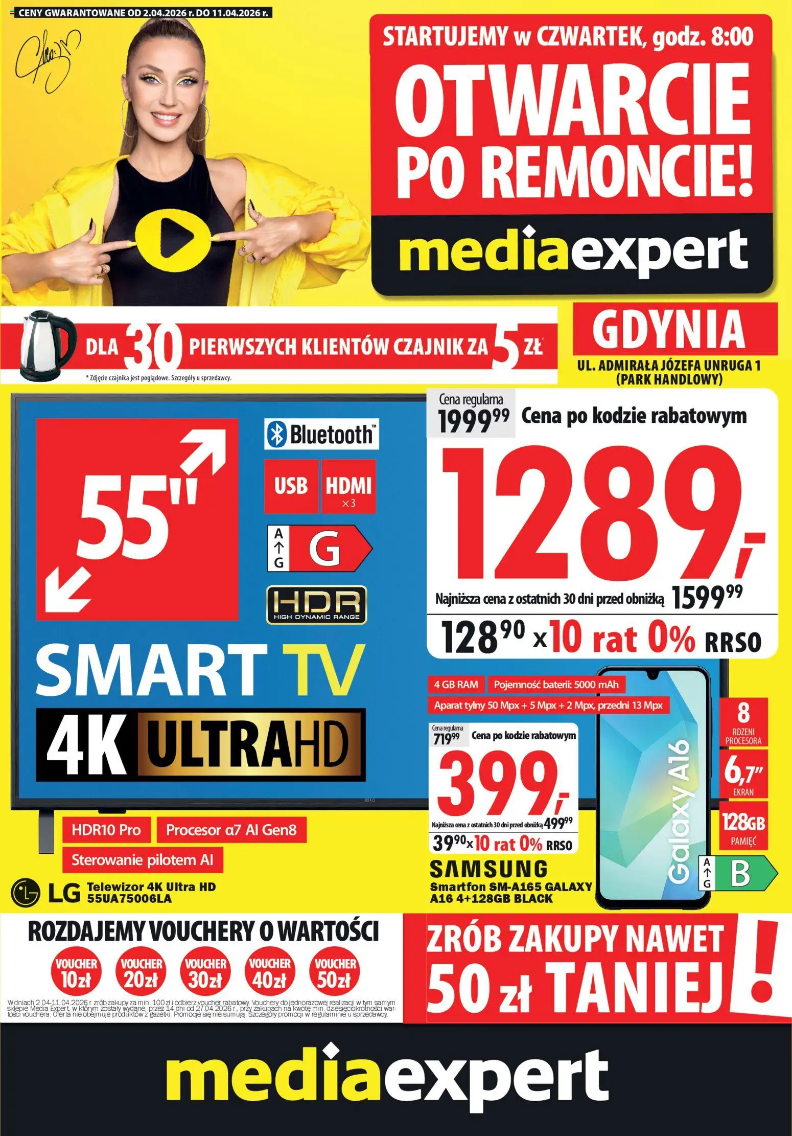 Pogląd gazetki "Mediaexpert promocje - Otwarcie po remoncie Gdynia" ze sklepu Mediaexpert ważnej od 02.04.2026 - Telewizor, Smartfon, Czajnik