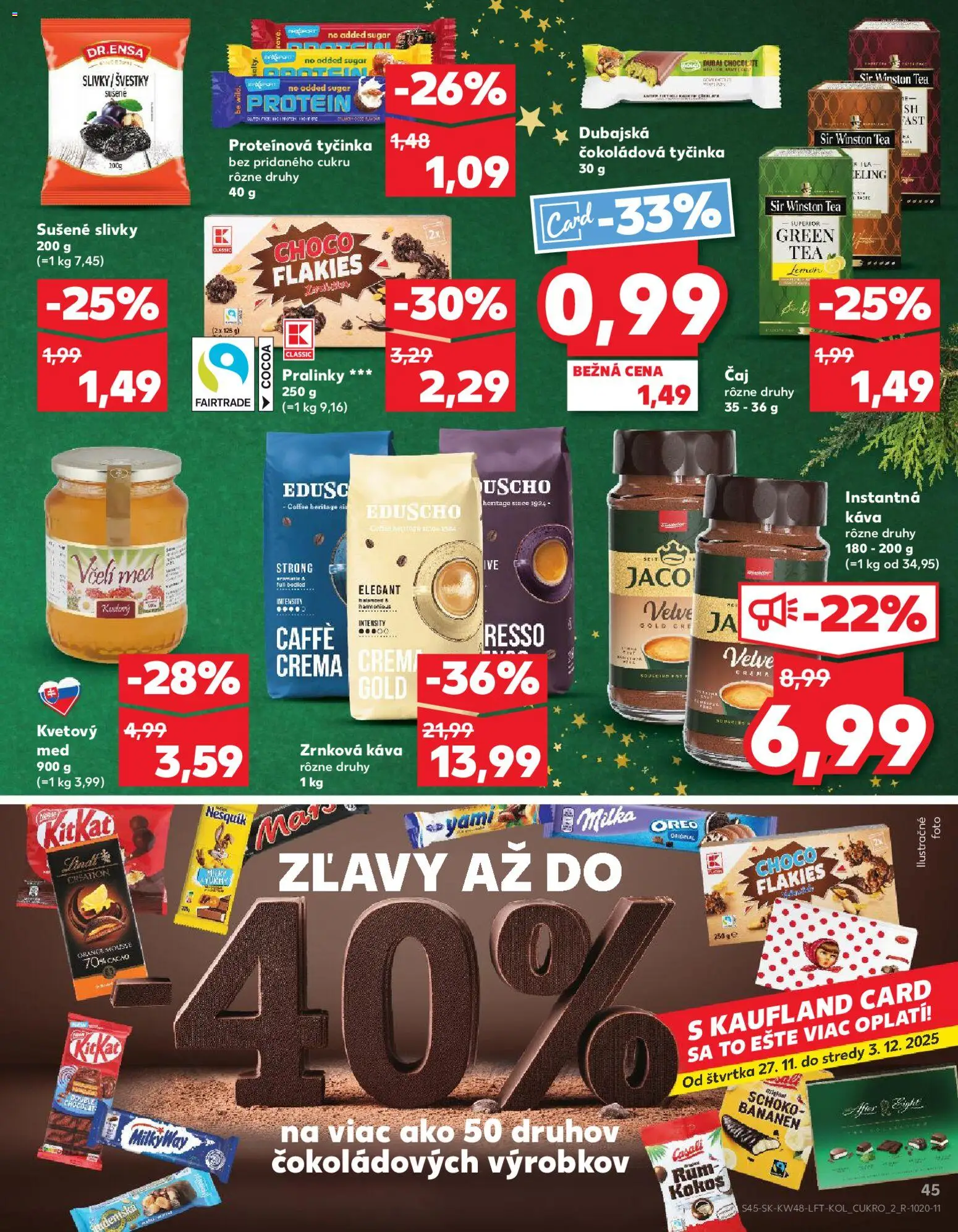 Náhľad Kaufland letáku platného od 27.11.2025 - Med, Káva, Protein, Rum, Milka, Oreo, Instantná káva, Proteínová tyčinka