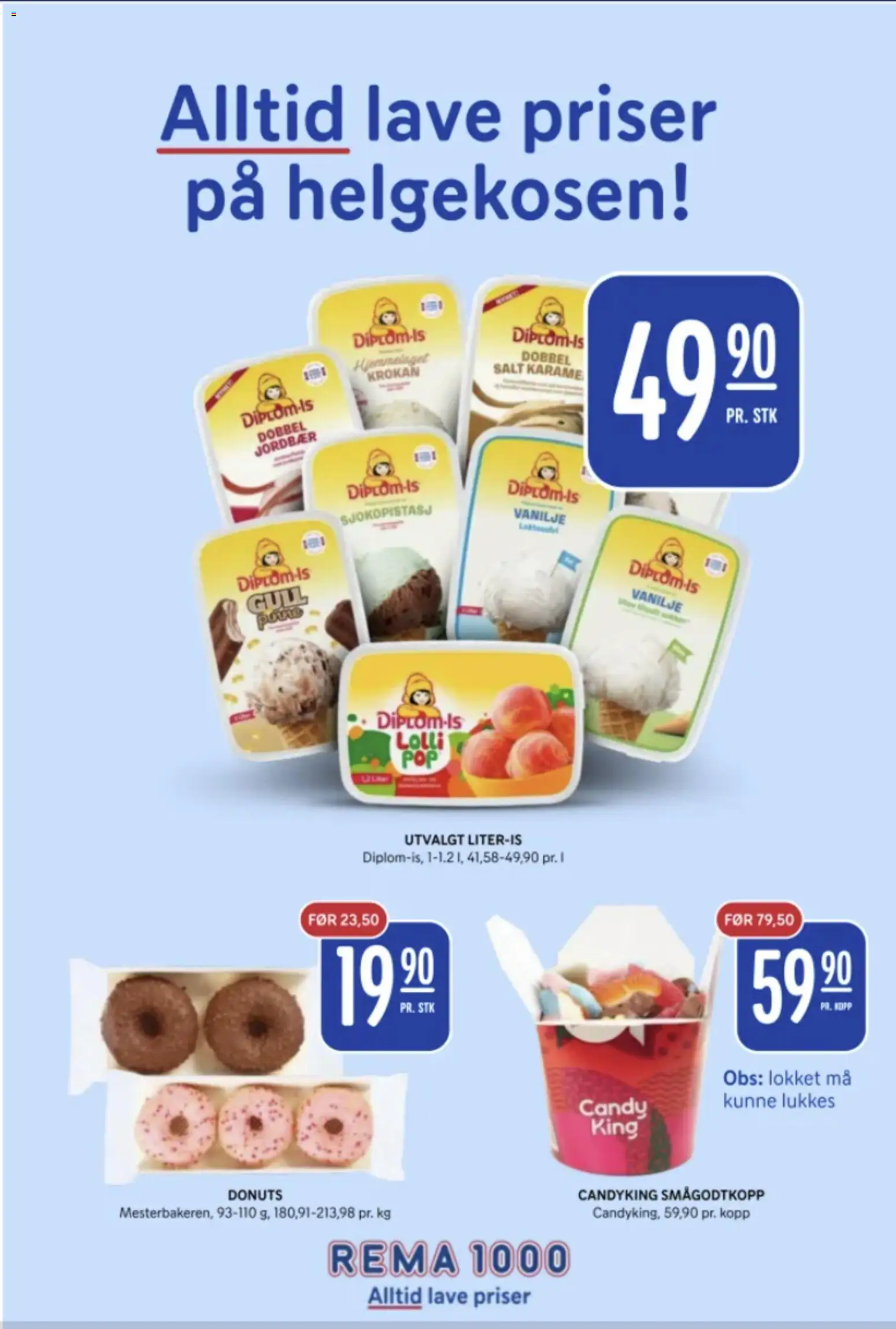 Forhåndsvis Rema 1000 kundeavis fra butikk Rema 1000 gyldig fra 19/10/2026 - Jordbær, Salt, Donuts, Vanilje