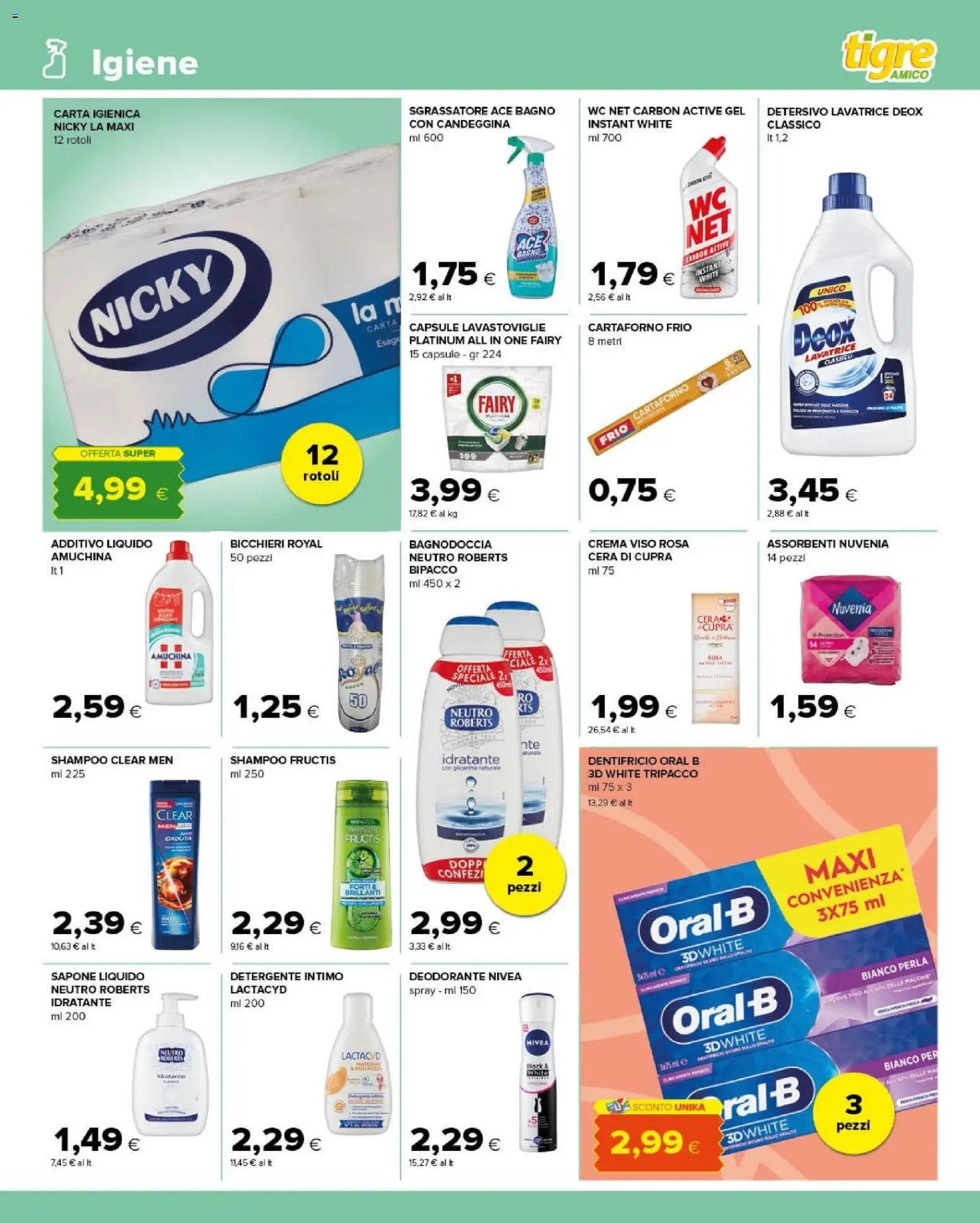 Anteprima dell'opuscolo Tigre volantino Amico Roma dal negozio Tigre valido da 26/10/2026 - Crema, Lavatrice, Bagno, WC, Candeggina, Intimo, Dentifricio, Sgrassatore