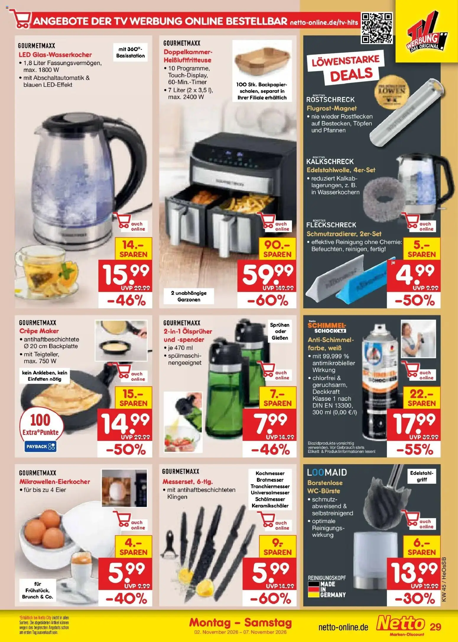 Vorschau von dem Prospekt des Geschäftes Netto Marken-Discount, gültig ab dem 02.11.2026 - Heißluftfritteuse, TV, Eier