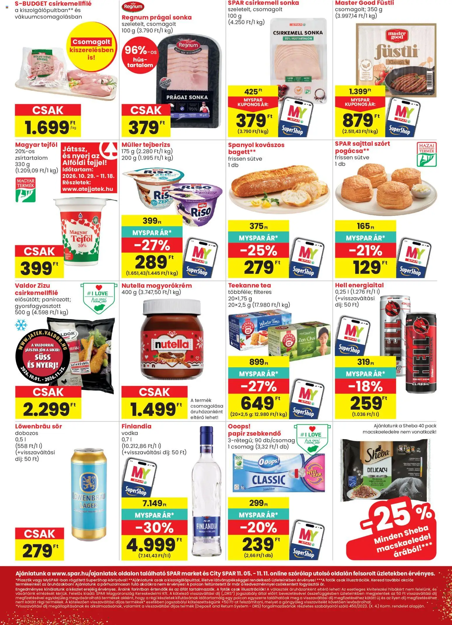 Spar - Spar City szórólap megtekintése, amely érvényes 2026.11.05.-től - Nutella, Sör, Energiaital, Hús, Macskaeledel, Csirkemell sonka, Füstli, Gyorsfagyasztott