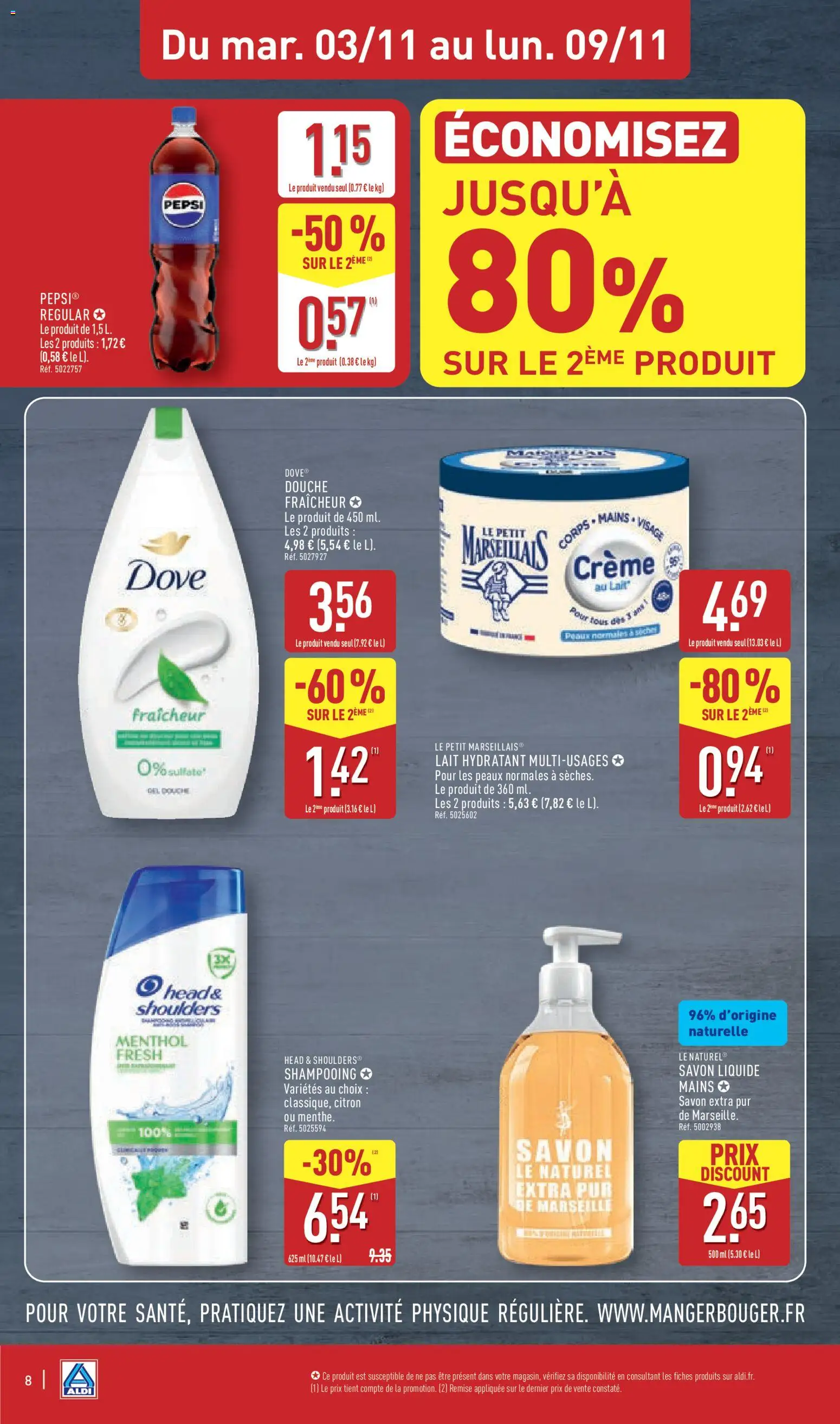 Prévisualisation de Aldi catalogue du magasin Aldi formulaire valide 03/11/2026 - Body, Citron, Soda, Shampooing, Menthe, Savon, Pepsi, Head & Shoulders