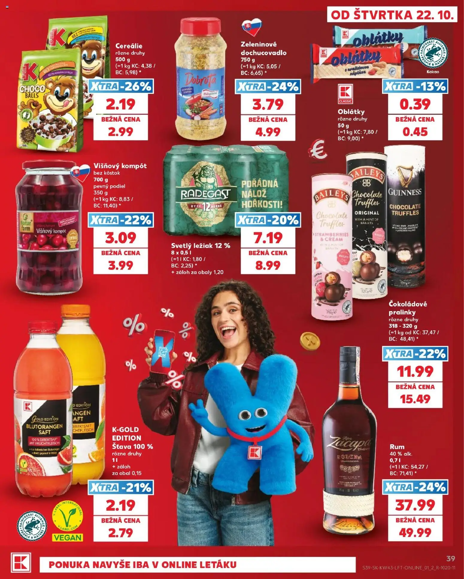 Náhľad Kaufland letáku platného od 22.10.2026 - Baileys, Radegast, Kakao, Oblátky, Cereálie, Šťava