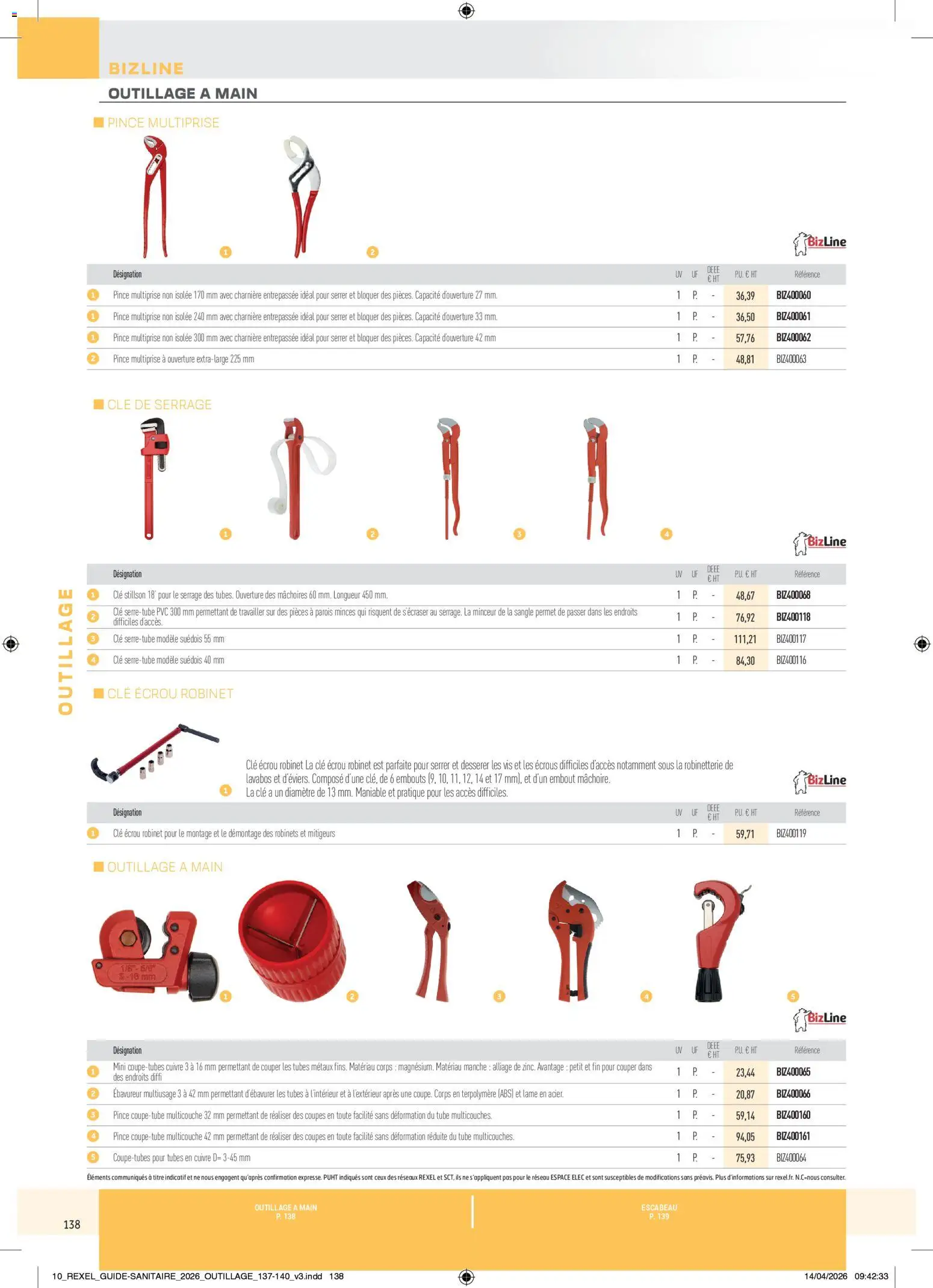 Prévisualisation de Rexel - Brochure Sanitaire du magasin Rexel formulaire valide 20/04/2026 - Clé, Escabeau, Charnière, Robinet, Pince