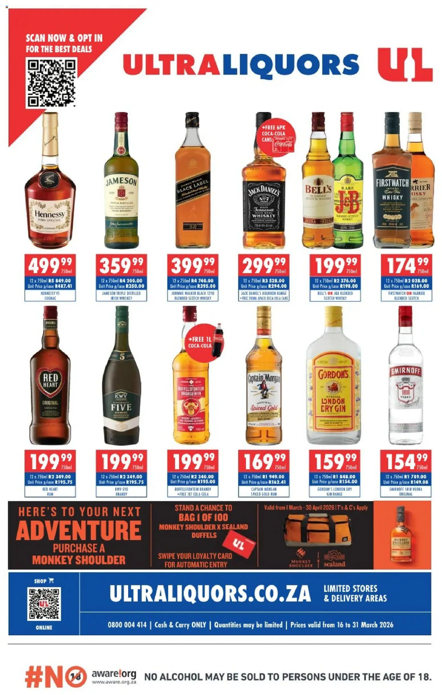 Preview of Ultra Liquors flyer valid from 16/03/2026 - Alcohol, Bag, Gin, Whiskey, Brandy, Rum, Captain Morgan, Bourbon