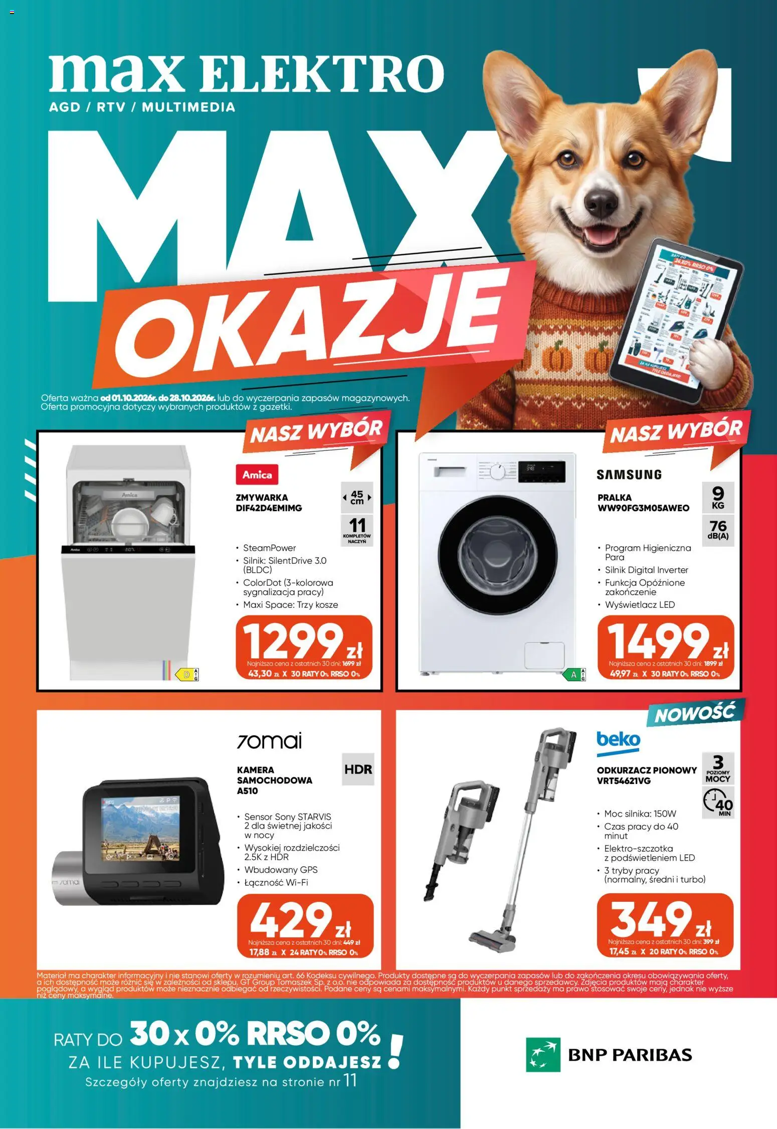 Pogląd gazetki "Max elektro gazetka" ze sklepu Max elektro ważnej od 01.10.2026 - Pralka, Odkurzacz, Odkurzacz pionowy, Zmywarka