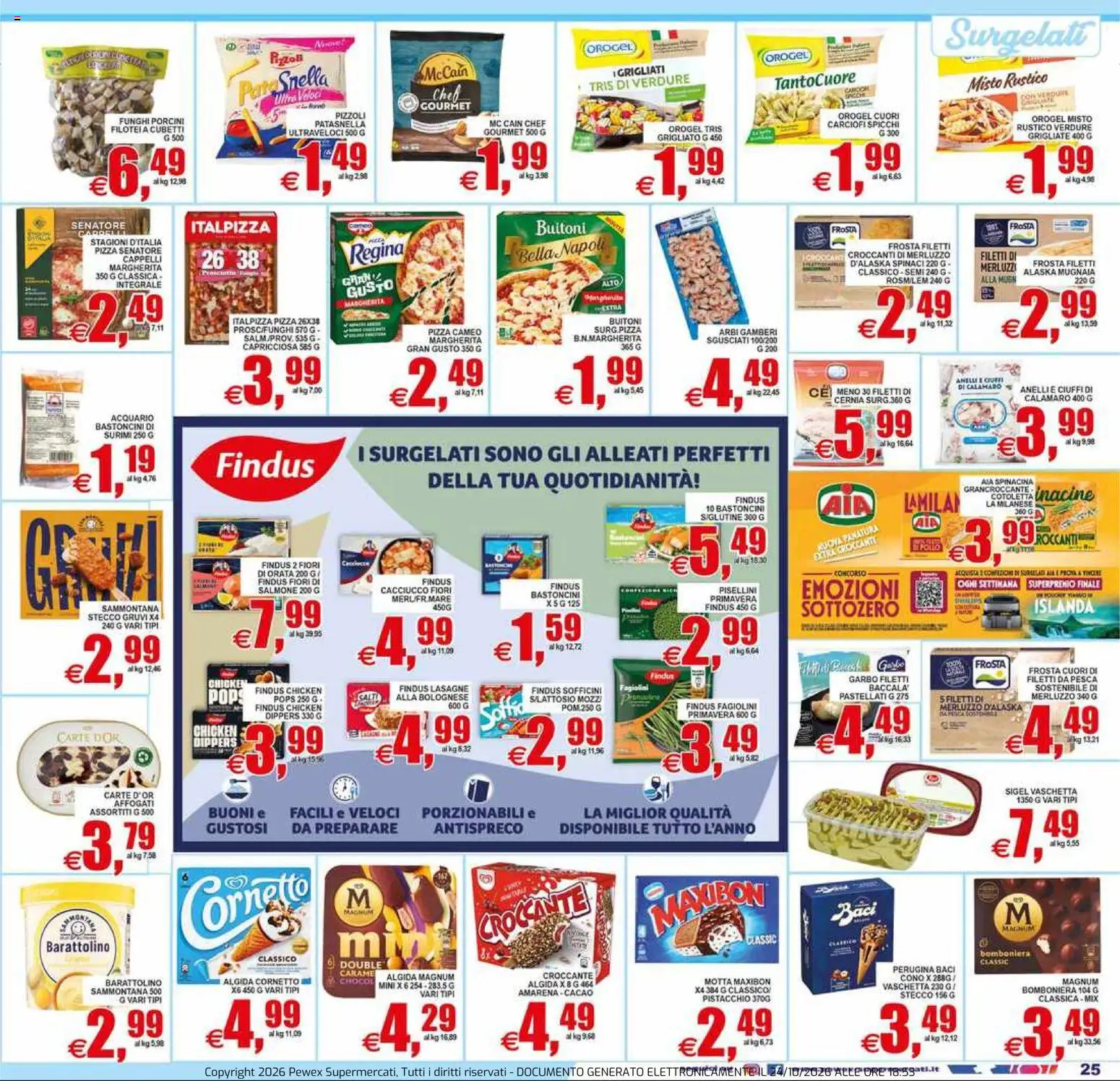 Anteprima dell'opuscolo Pewex volantino Supermercati Via Rubicone dal negozio Pewex valido da 23/10/2026 - Carciofi, Salmone, Orata, Cornetto, Pistacchio, Fagiolini, Spinaci, Magnum