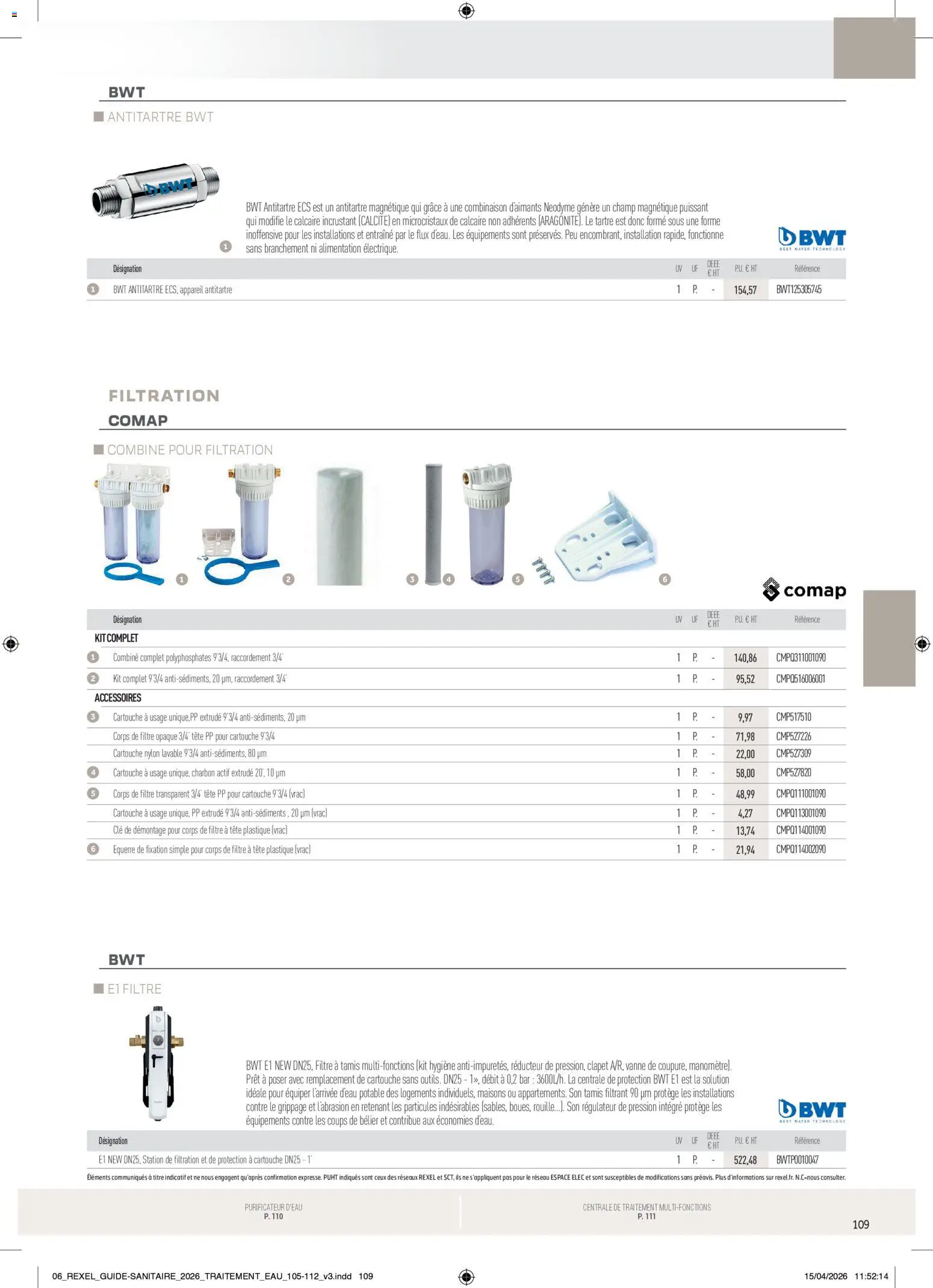 Prévisualisation de Rexel - Brochure Sanitaire du magasin Rexel formulaire valide 20/04/2026 - Clé, Charbon actif, Combinaison, Cartouche, Filtre, Hygiène, Tamis, Purificateur