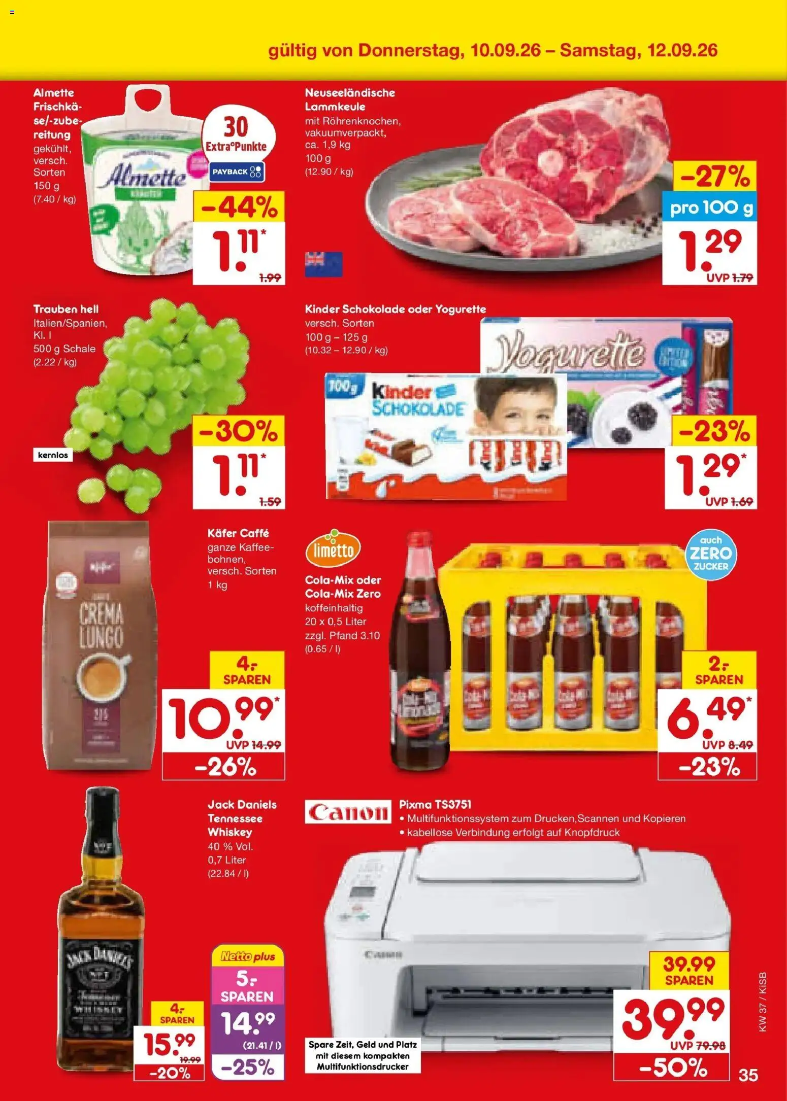Vorschau von dem Prospekt des Geschäftes Netto Marken-Discount, gültig ab dem 07.09.2026 - Kaffee, Schokolade, Zucker, Whiskey, Yogurette, Trauben, Lammkeule, Kinder schokolade