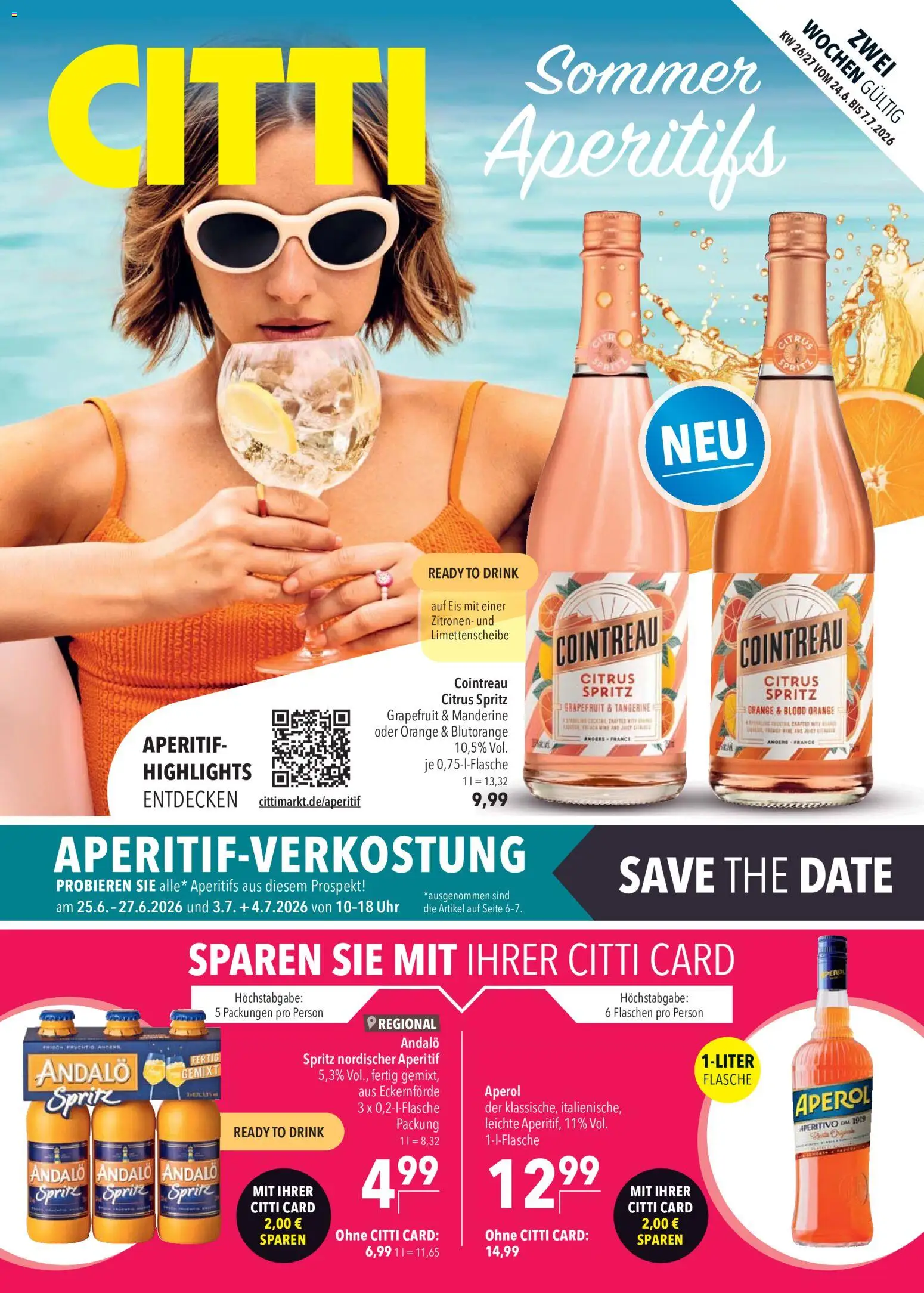 Vorschau von dem Prospekt des Geschäftes CITTI Markt, gültig ab dem 24.06.2026 - Eis, Uhr, Aperol, Grapefruit, Zitronen, Sprite