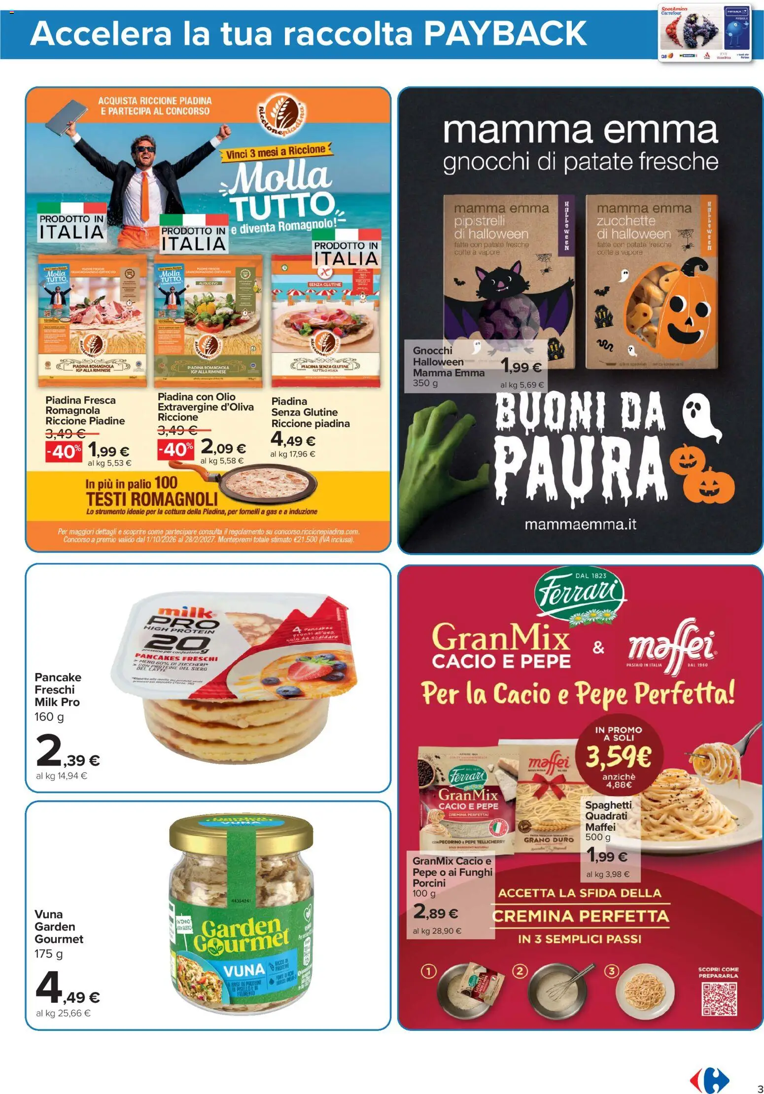Anteprima dell'opuscolo Carrefour volantino Iper - Punti Sprint Payback dal negozio Carrefour valido da 23/10/2026 - Senza glutine, Piadina, Funghi, Pepe, Spaghetti, Pecorino, Patate, Proteine del siero del latte