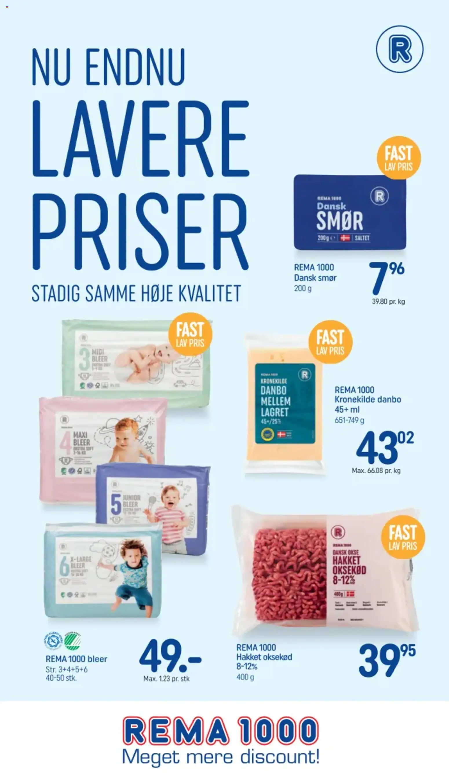 Eksempel på tilbudsavis Rema 1000 - Nu endnu lavere priser fra butik Rema 1000 gyldig fra 13/05/2026 - Smør, Oksekød