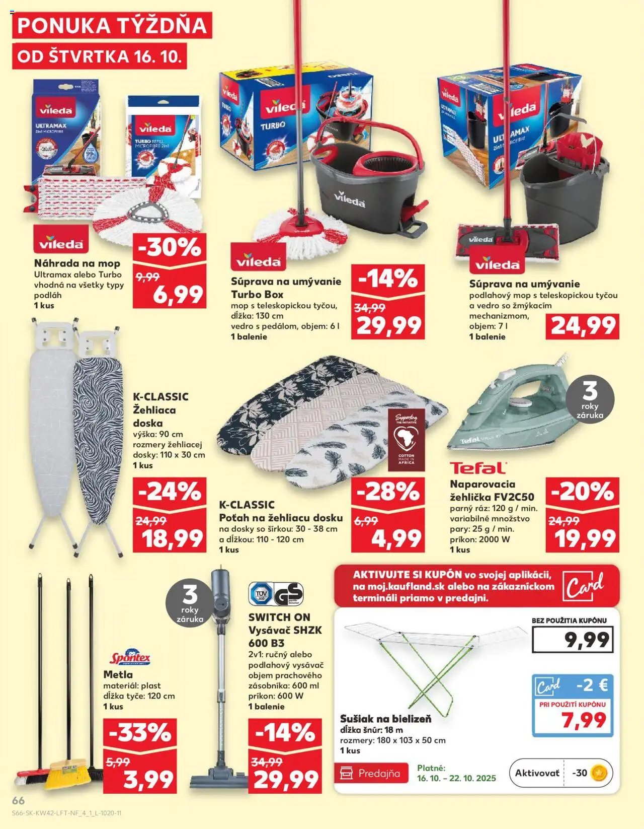 Náhľad Kaufland letáku platného od 16.10.2025 - Vysávač, Mop, Tefal, Žehlička, Žehliaca doska, Naparovacia žehlička