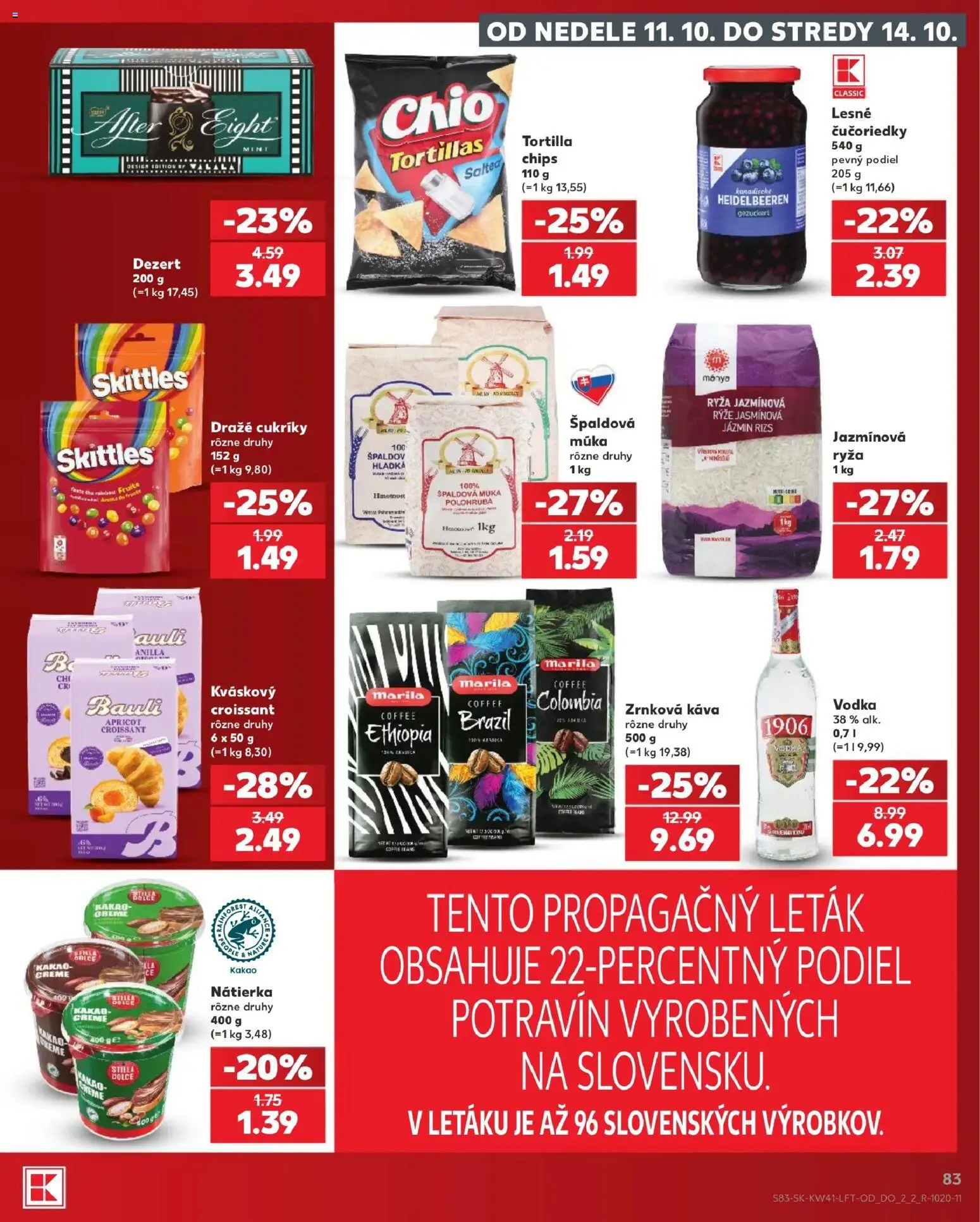 Náhľad Kaufland letáku platného od 08.10.2026 - Káva, Vodka, Čučoriedky, Ryža, Zrnková káva, Špaldová múka, Cukríky, Múka
