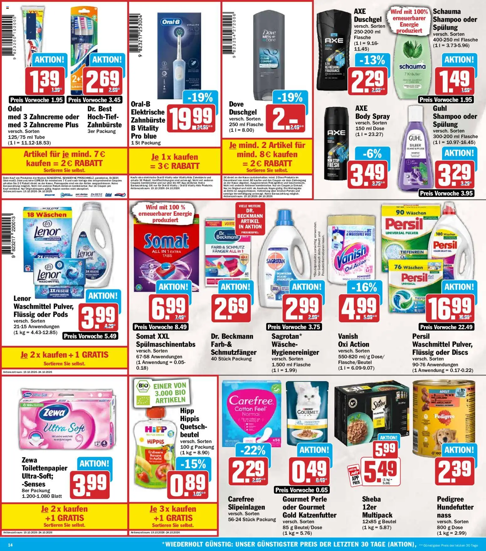 Vorschau von dem Prospekt des Geschäftes HIT, gültig ab dem 19.10.2026 - Toilettenpapier, Waschmittel, Lenor, Persil, Duschgel, Zewa, Pedigree, Spülung