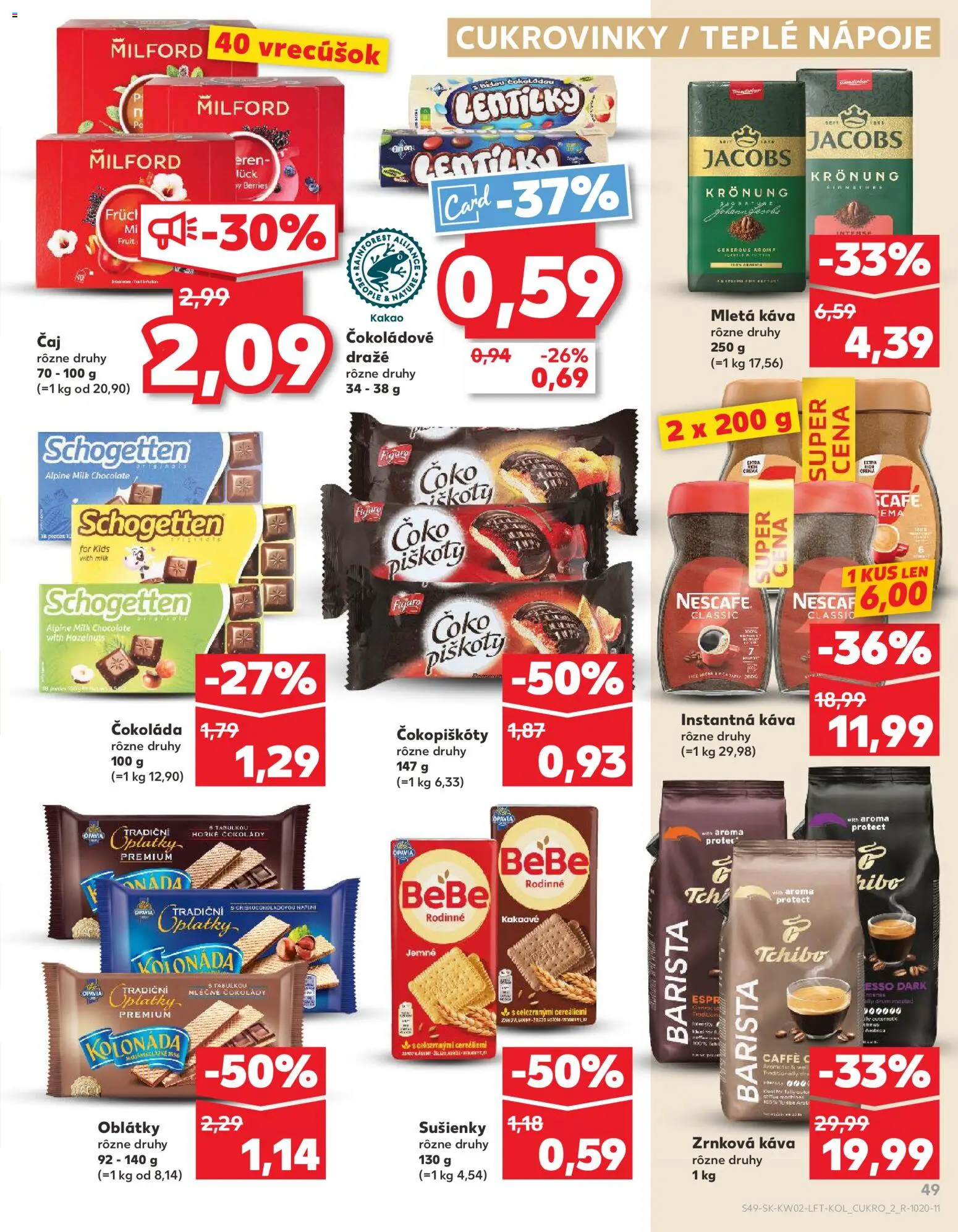 Náhľad Kaufland letáku platného od 08.01.2026 - Čokoláda, Čaj, Kakao, Barista, Instantná káva, Sušienky, Piškóty, Nápoje