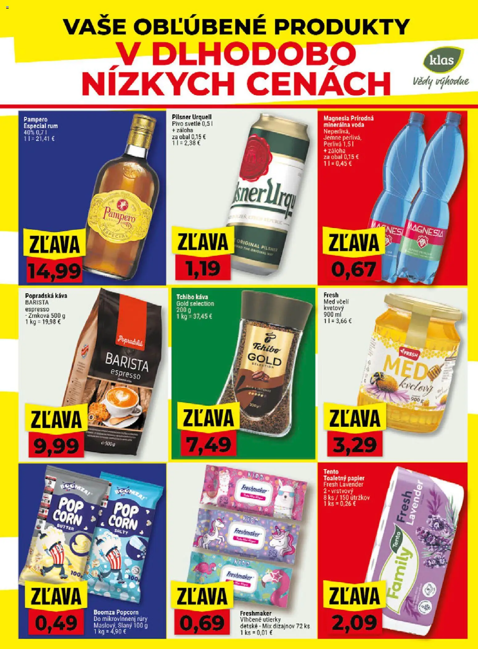 Náhľad Klas letáku platného od 26.10.2026 - Pivo, Rum, Toaletný papier, Popcorn, Popradská káva, Magnesia, Minerálna voda, Utierky