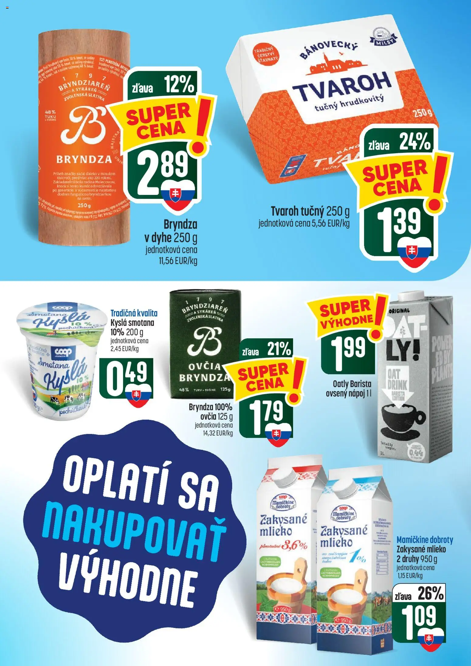 Náhľad COOP Jednota letáku platného od 01.10.2026 - Syr, Tvaroh, Bryndza, Mlieko, Kyslá smotana, Barista, Zakysané mlieko, Tvaroh tučný