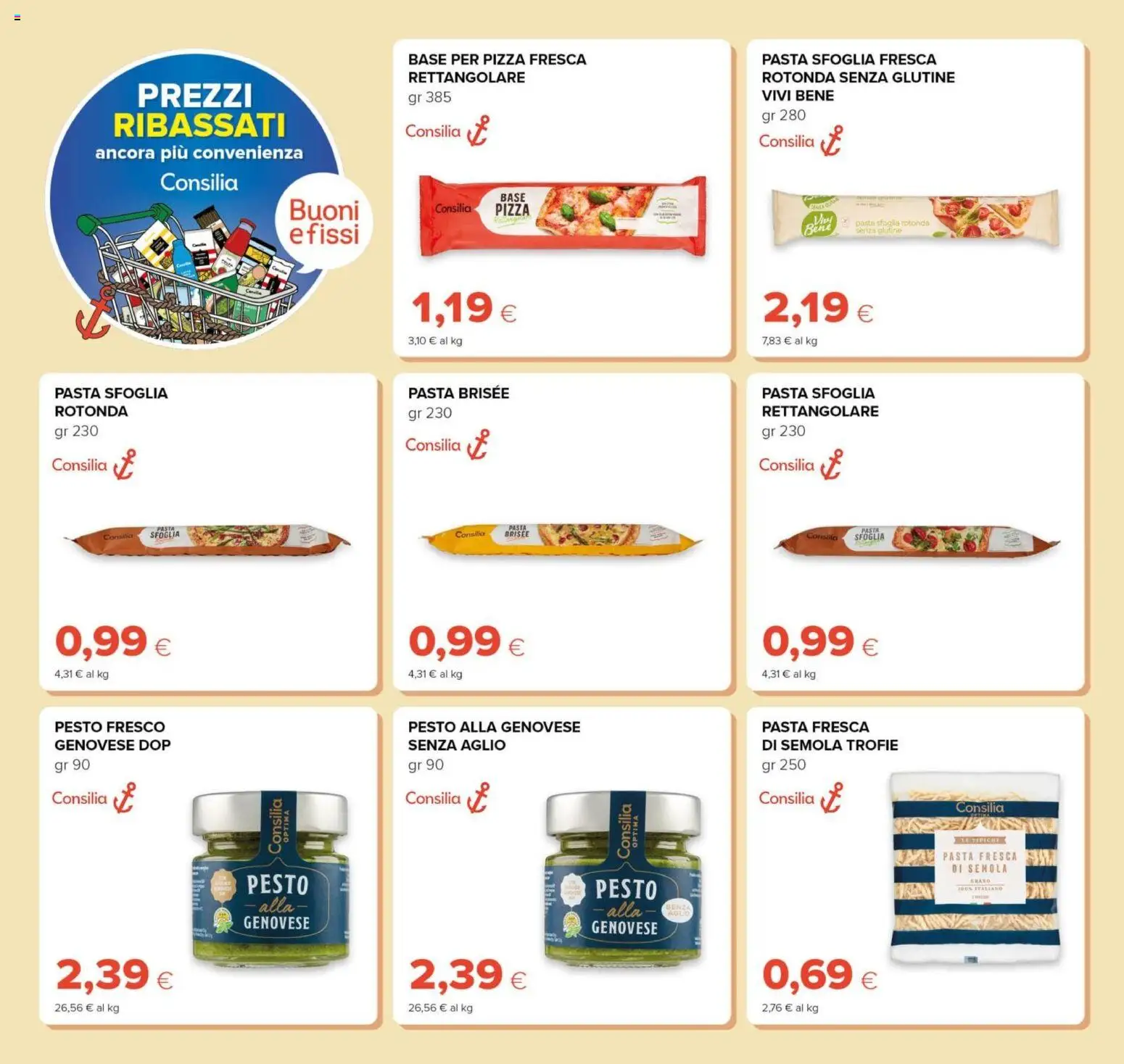 Anteprima dell'opuscolo Oasi volantino Prezzi Ribassati dal negozio Oasi valido da 21/08/2026 - Pizza, Pasta, Senza glutine, Pasta sfoglia, Pesto, Pasta brisée, Aglio, Semola