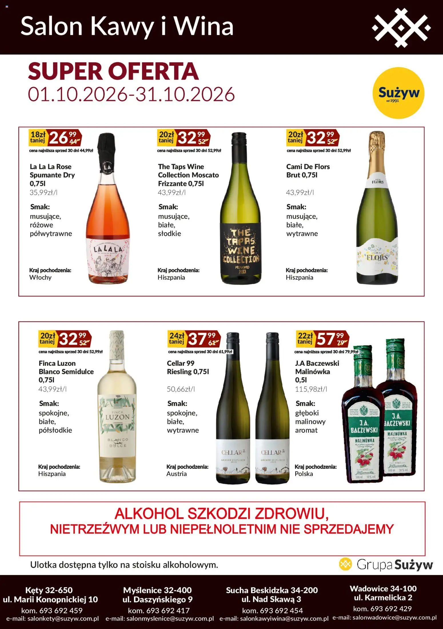 Pogląd gazetki "Sużyw gazetka - Salon kawy i wina" ze sklepu Sużyw ważnej od 01.10.2026 - Alkohol, Whisky, Chardonnay, Jabłka, Whisky Single Malt, Scotch whisky
