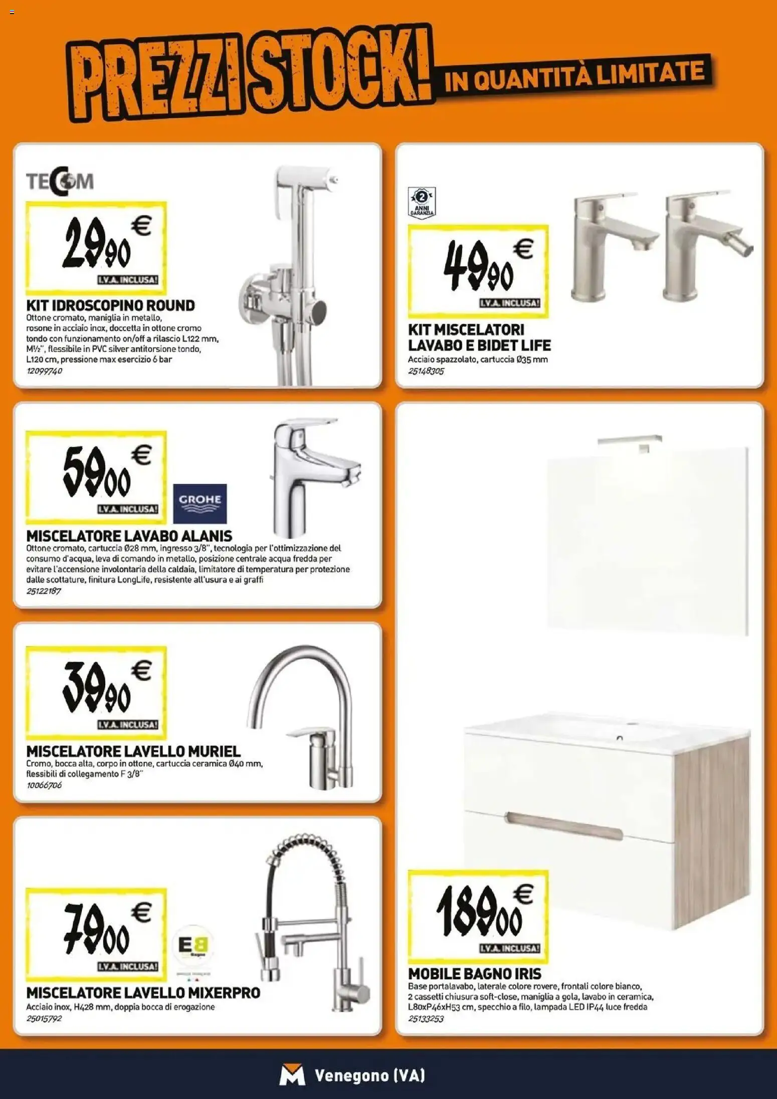 Anteprima dell'opuscolo TECNOMAT catalogo Venegono Inferiore dal negozio TECNOMAT valido da 29/10/2026 - Acqua, Mobile, Bagno, Specchio, Lavello, Lampada, Miscelatore