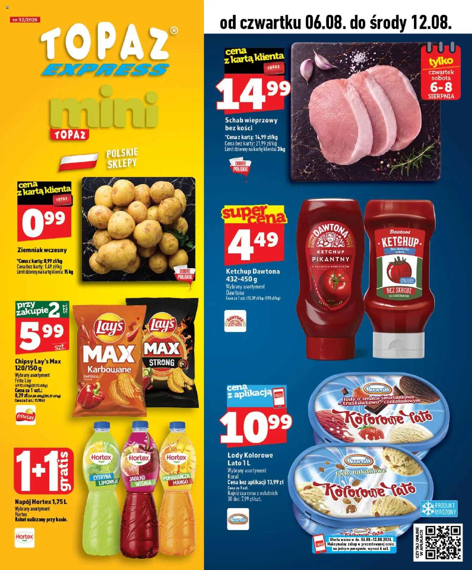 Pogląd gazetki "Topaz gazetka - Express" ze sklepu Topaz ważnej od 06.08.2026 - Mango, Lody, Chipsy, Schab, Cytryna, Karta, Ketchup, Schab wieprzowy