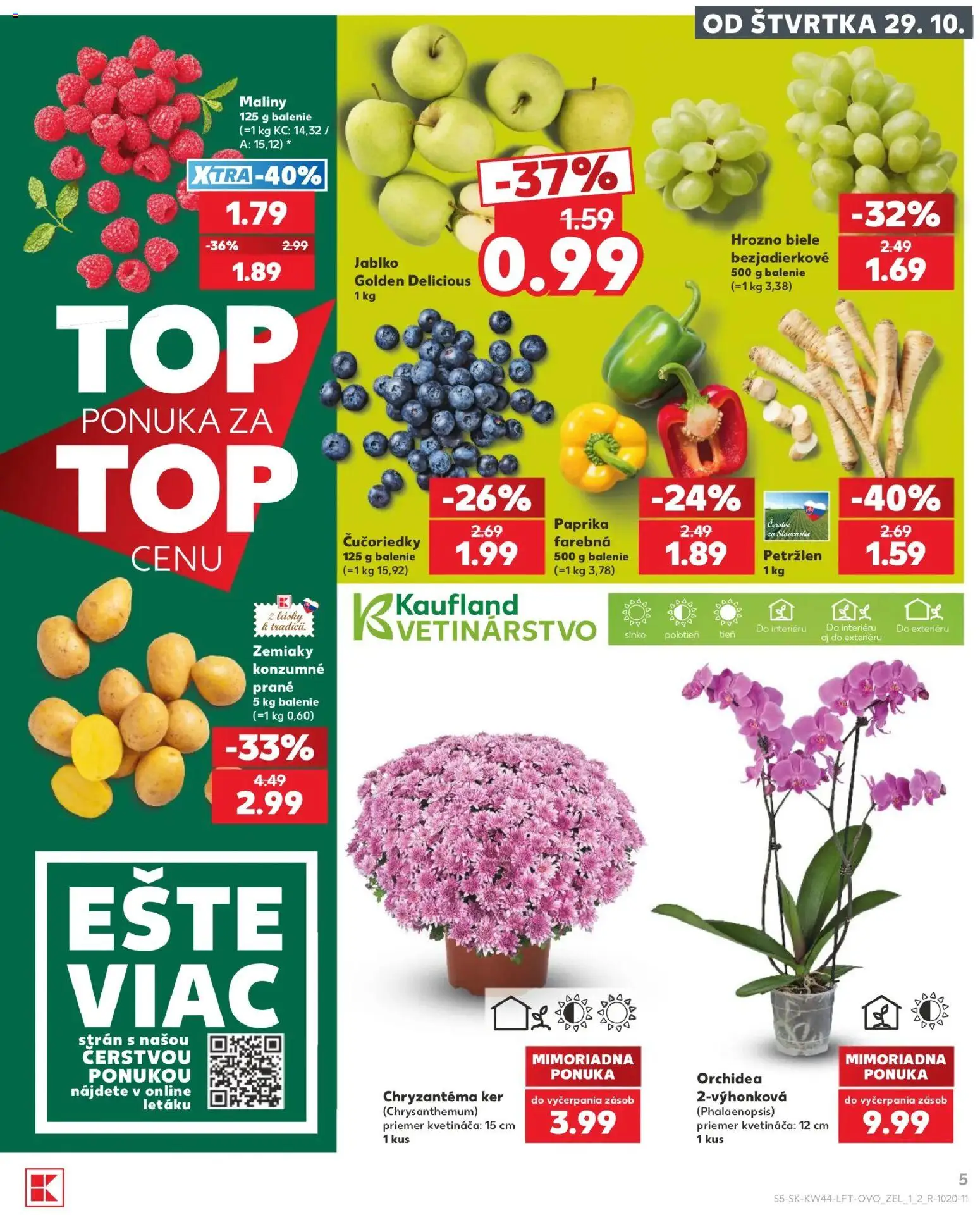 Náhľad Kaufland letáku platného od 29.10.2026 - Paprika, Orchidea, Čučoriedky, Zemiaky, Hrozno, Petržlen, Maliny