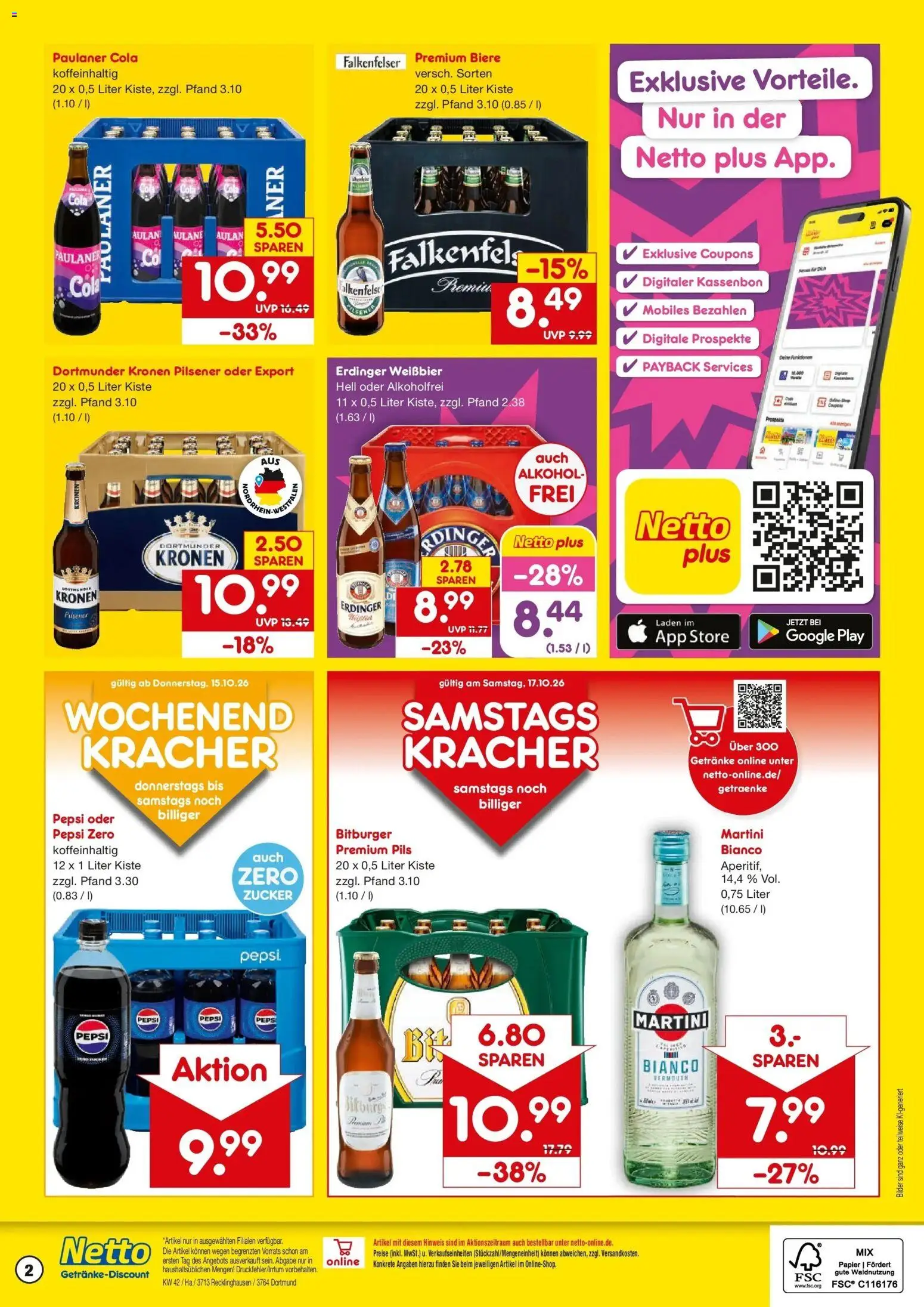 Vorschau von dem Prospekt des Geschäftes Netto Marken-Discount, gültig ab dem 12.10.2026 - Cola, Martini, Zucker, Paulaner, Bitburger, Pepsi, Erdinger, Pils