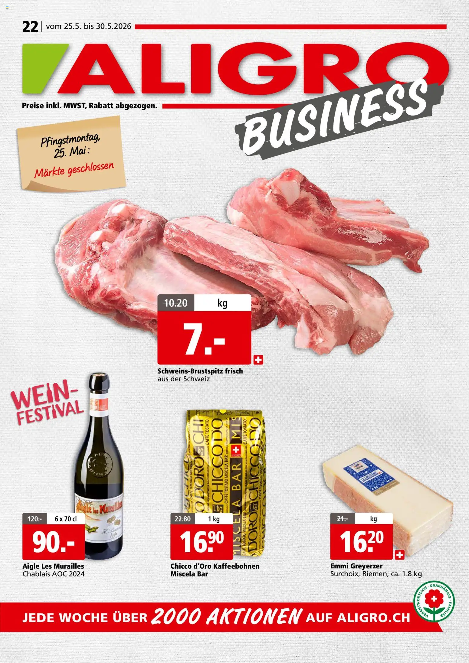 Vorschau des Merkblatts Aligro aktionen Business Schlieren, Gossau SG, Frauenfeld, Rapperswil-Jona, Sargans, Bern vom Shop Aligro gültig von 25.05.2026 bis 30.05.2026