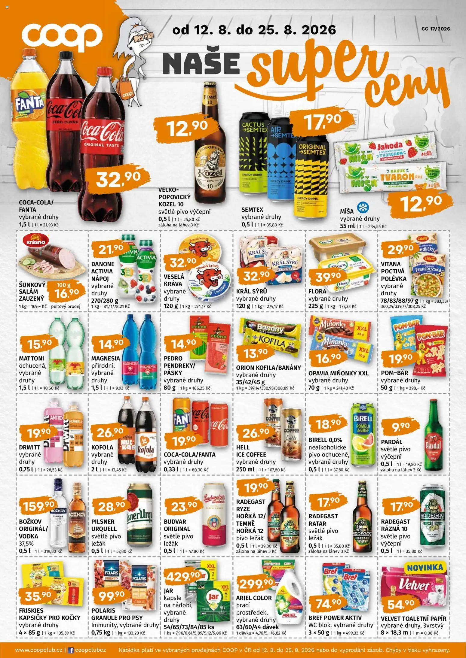 Náhled nabídky: Trefa Trefa leták - COOP naše super ceny platný od 12.08.2026 - Flora, Mattoni, Drwitt, Pilsner, Velvet, Nanuk, Pardál, Ice coffee