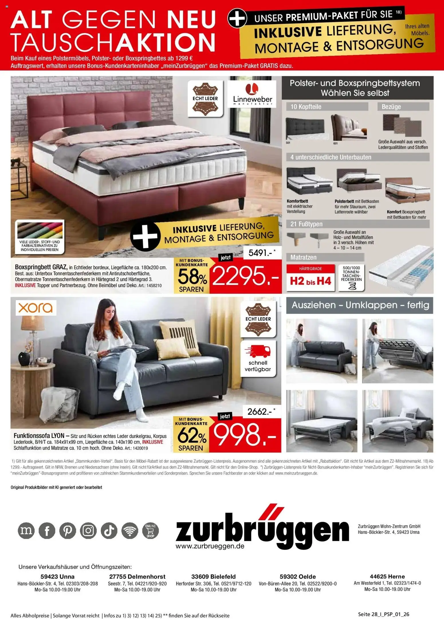 Vorschau von dem Prospekt des Geschäftes Zurbrüggen, gültig ab dem 26.10.2026 - Uhr, Boxspringbett, Matratze, Taschen, Polsterbett, Topper