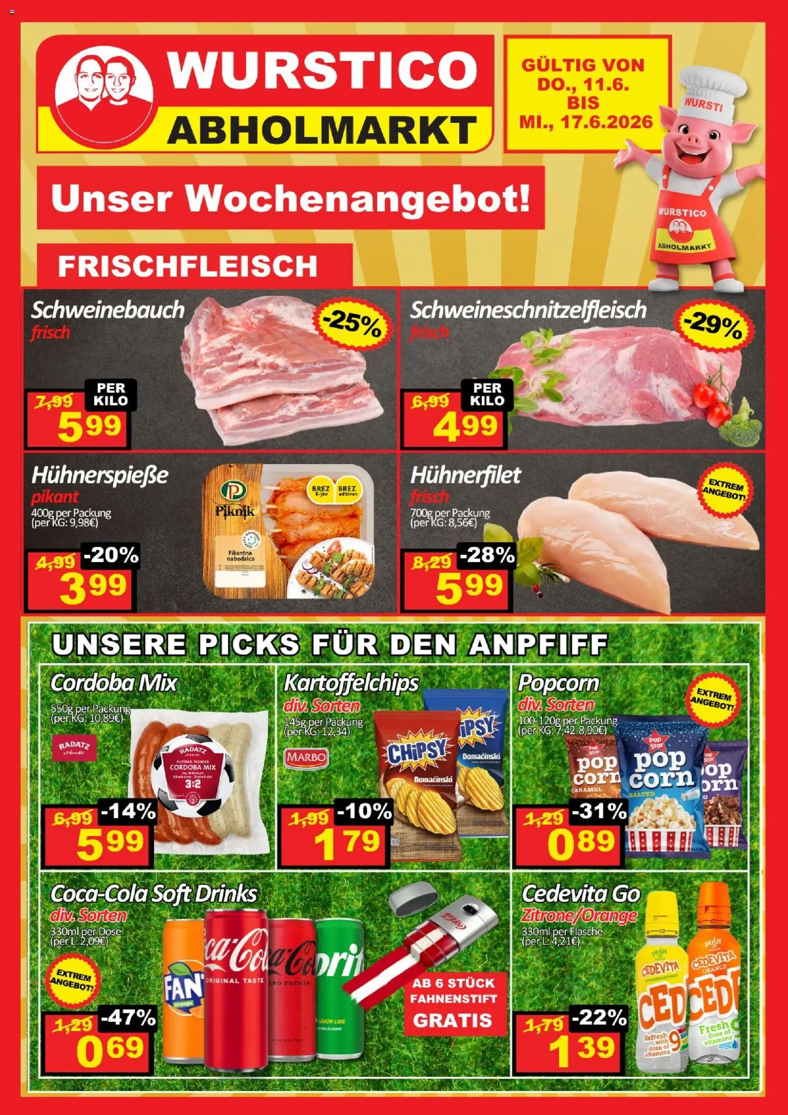 Vorschau der Angebote: Wurstico Abholmarkt Wurstico Abholmarkt Flugblatt gültig ab 11.06.2026 - Zucker, Kartoffelchips