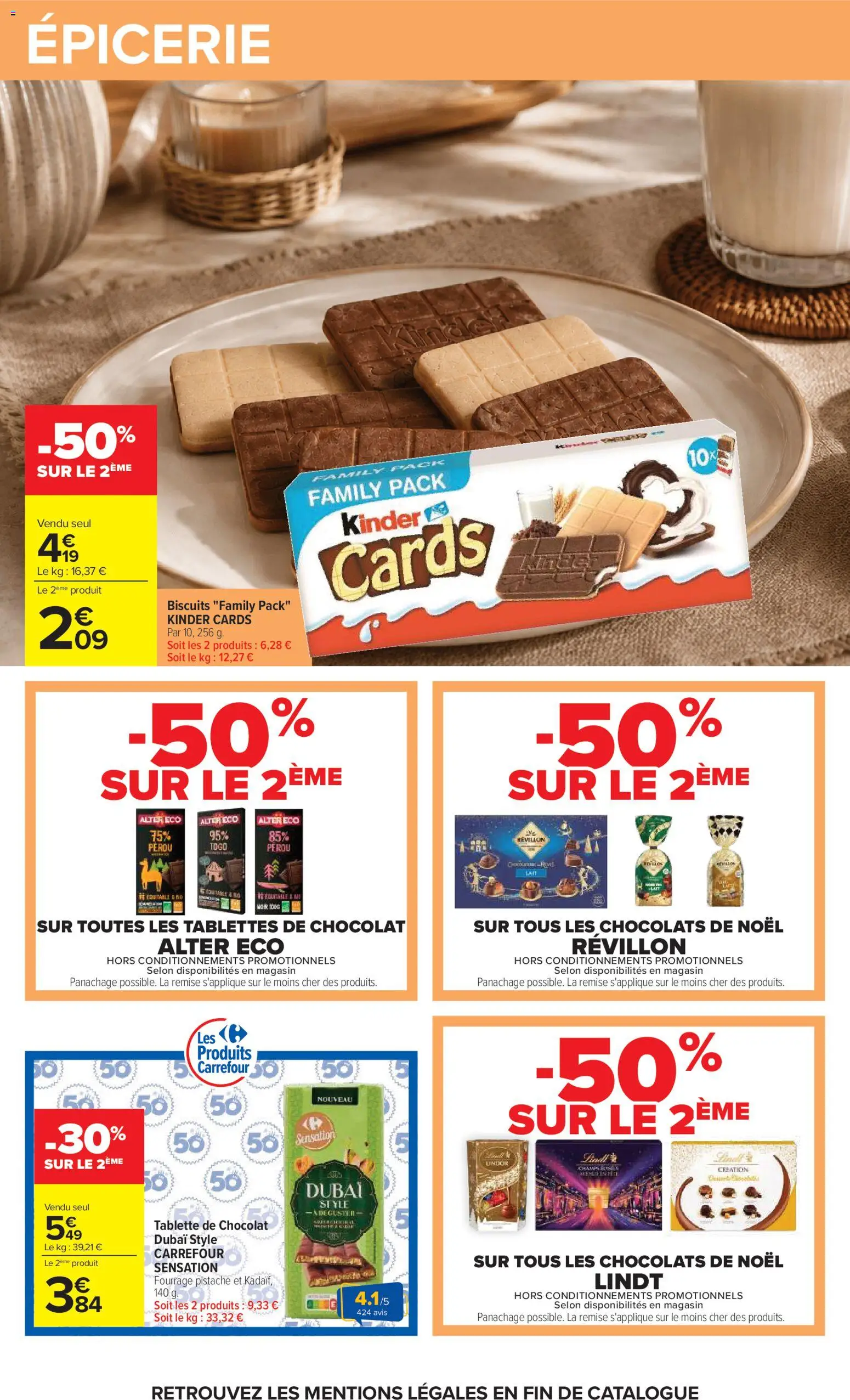 Prévisualisation de Carrefour catalogue du magasin Carrefour formulaire valide 20/10/2026 - Chocolat, Tablette, Lindt, Biscuits, Tablette de chocolat, Tablettes de chocolat, Chocolats de noël, Kinder Cards