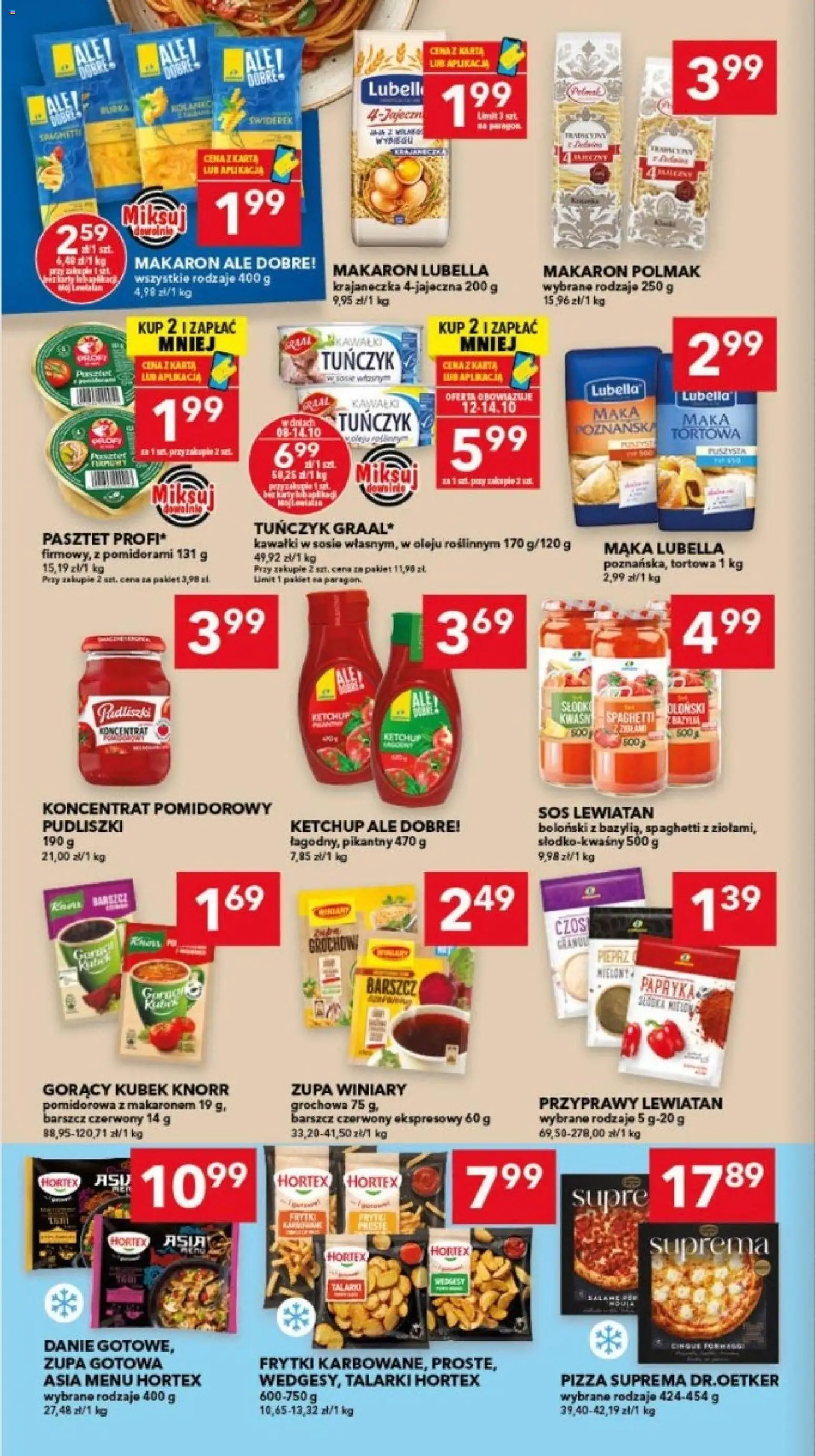 Pogląd gazetki "Lewiatan gazetka - Gdańsk" ze sklepu Lewiatan ważnej od 08.10.2026 - Makaron, Spaghetti, Mąka, Sos, Karta, Pieprz, Koncentrat pomidorowy, Gorący kubek